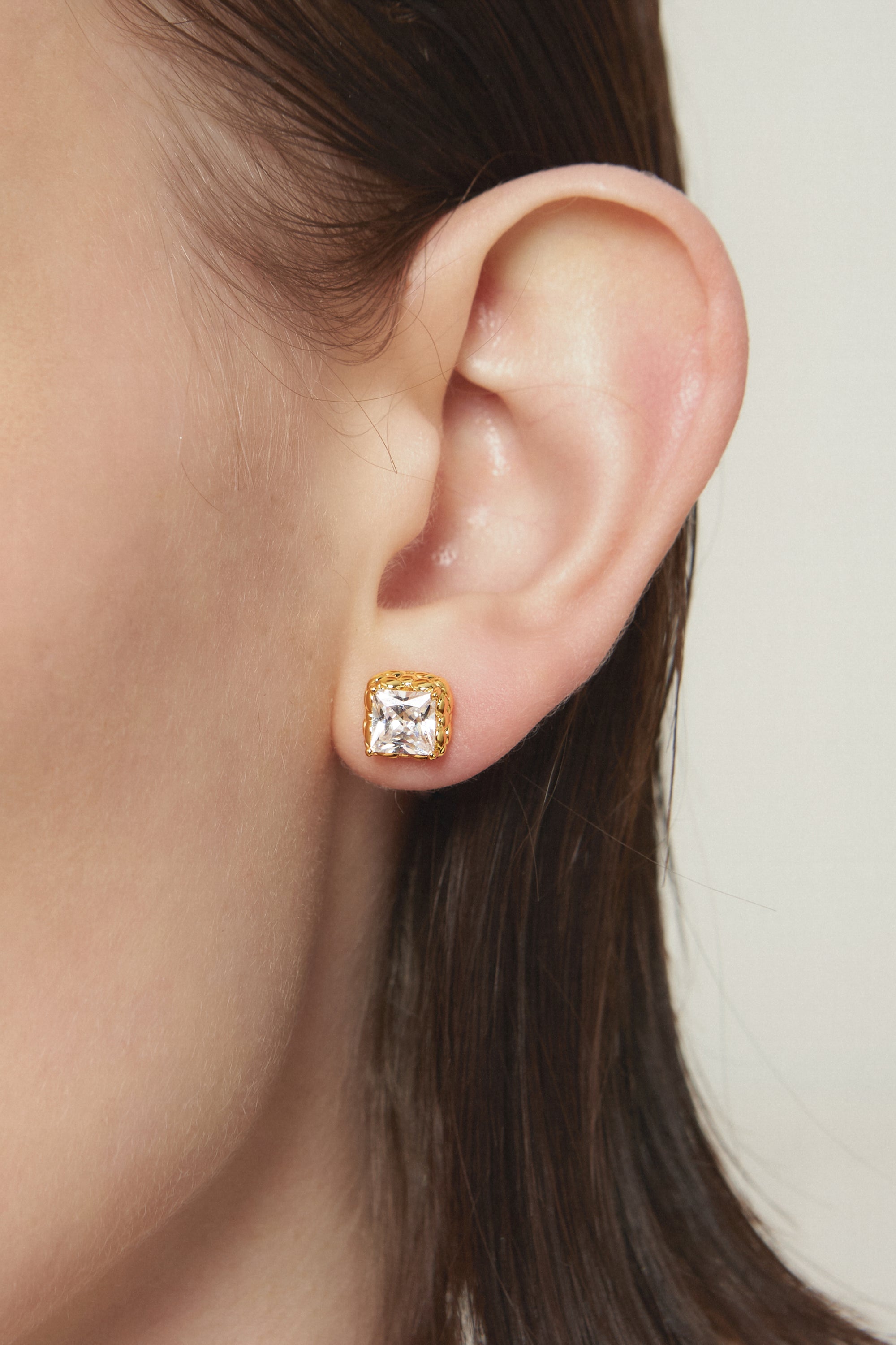 Gold BooneeAlus Princess Cut Zircon Studs Jewelry
