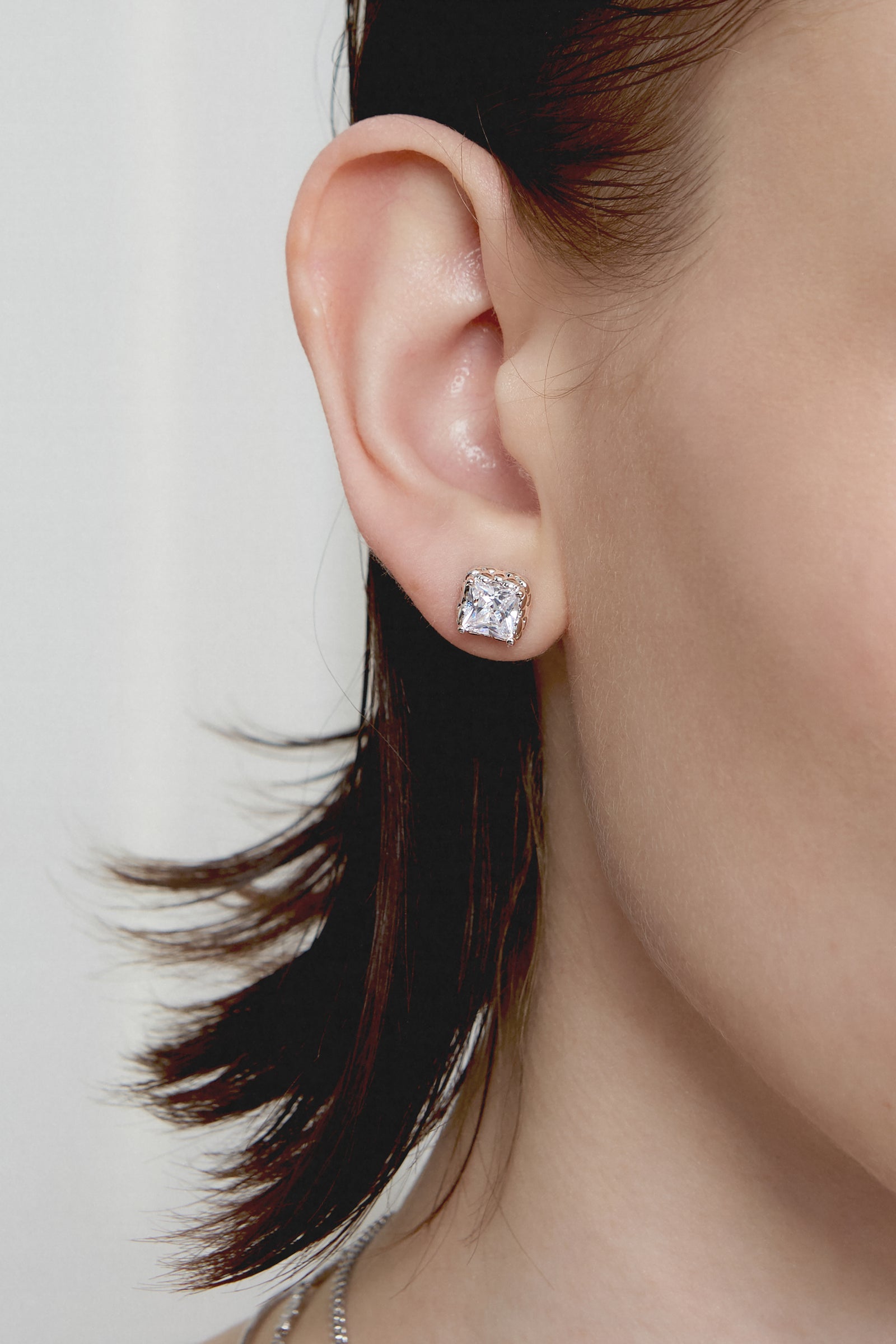 Silver BooneeAlus Princess Cut Zircon Studs Jewelry