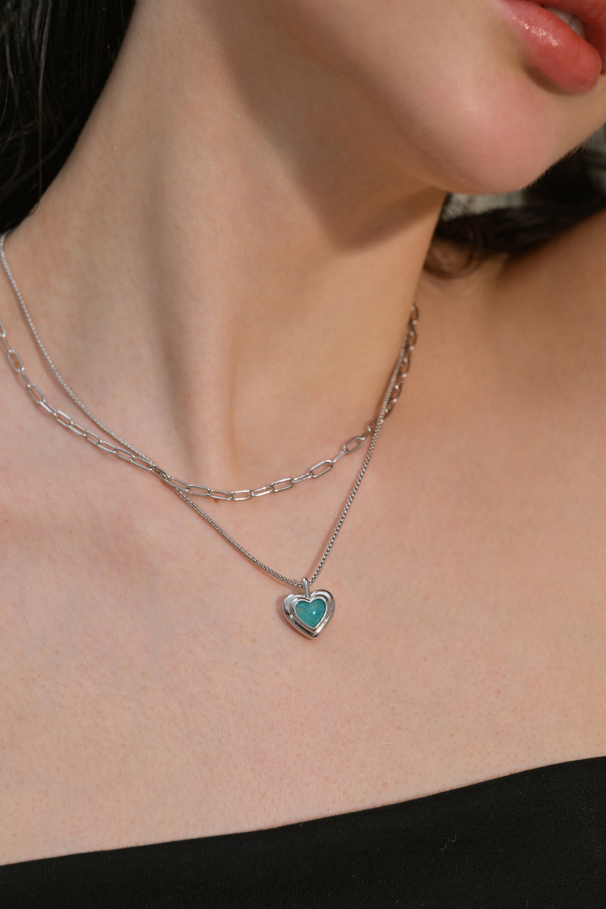 Amazonite Heart Chain Necklace