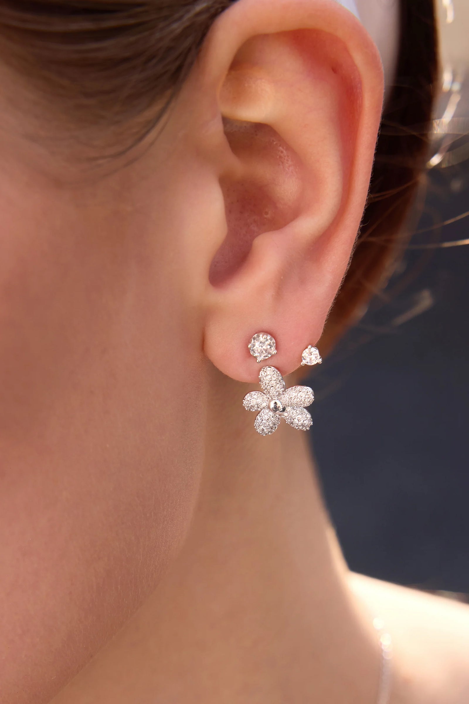 Zircon Dewdrop Flower Dual-wear Earrings