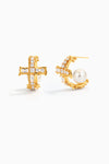 Pearl Pavé Cross Earrings
