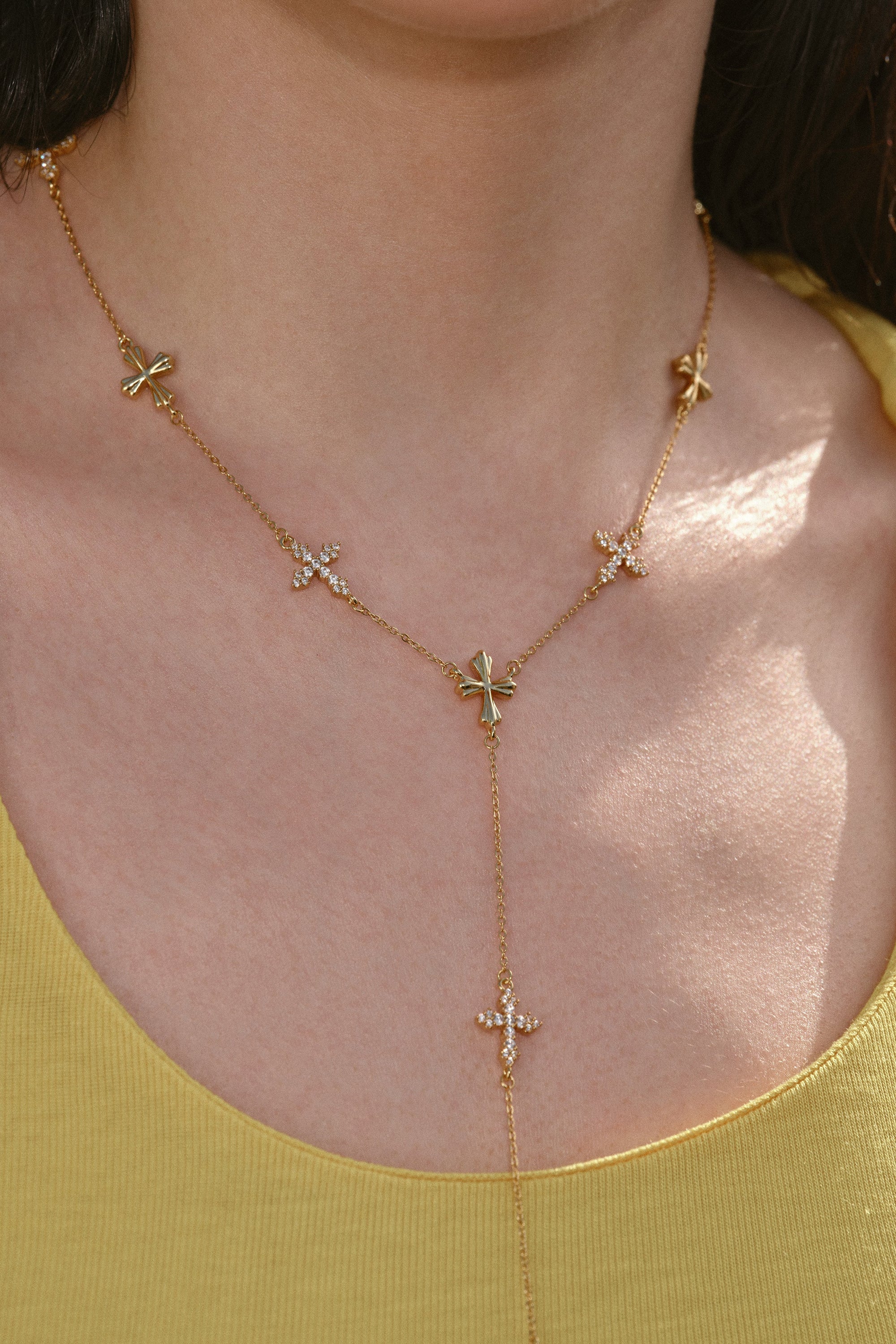 Gold/Forged Pilgrimage & Pearl Cross Cipher Necklace Set – Gold - booneealus