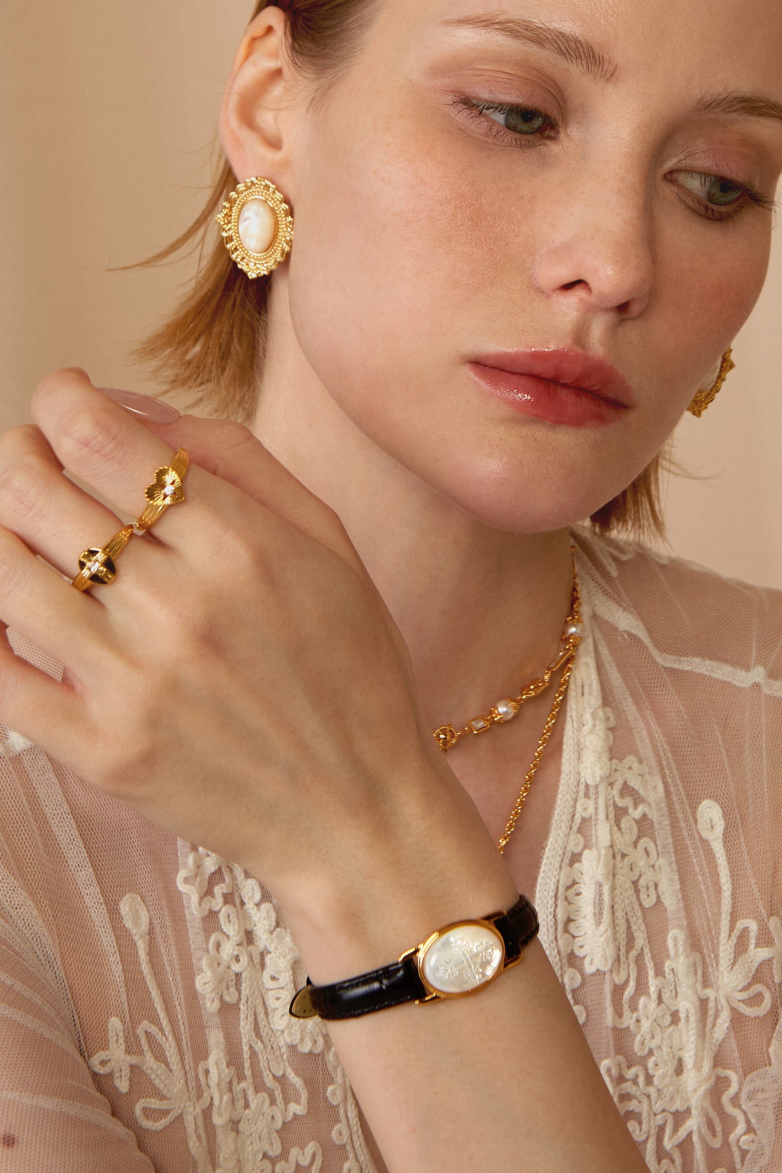 Carved Shell Leather Bracelet