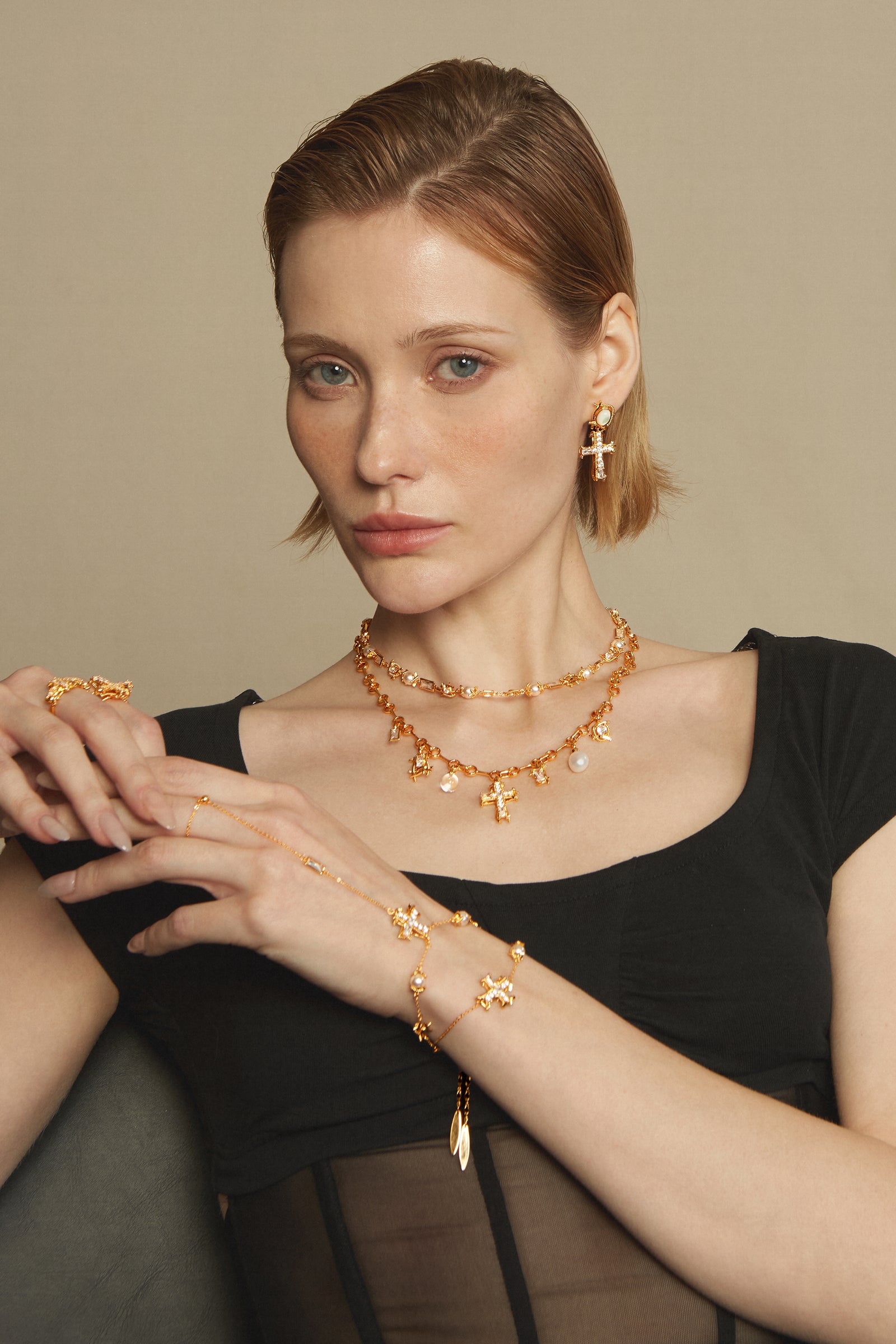 Vintage Shell Cross Drop Earrings