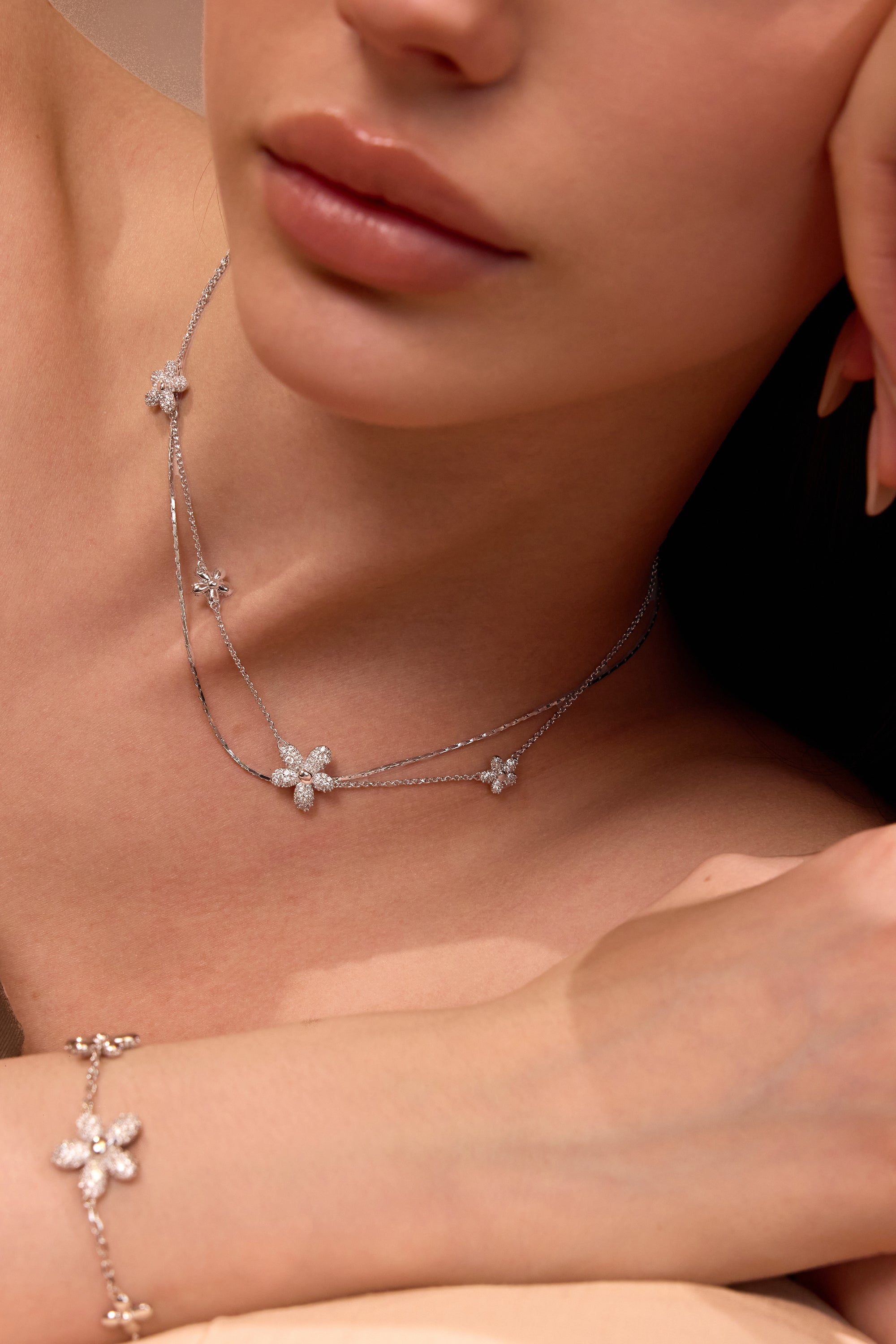 Sparse Floral Dual Layer Necklace
