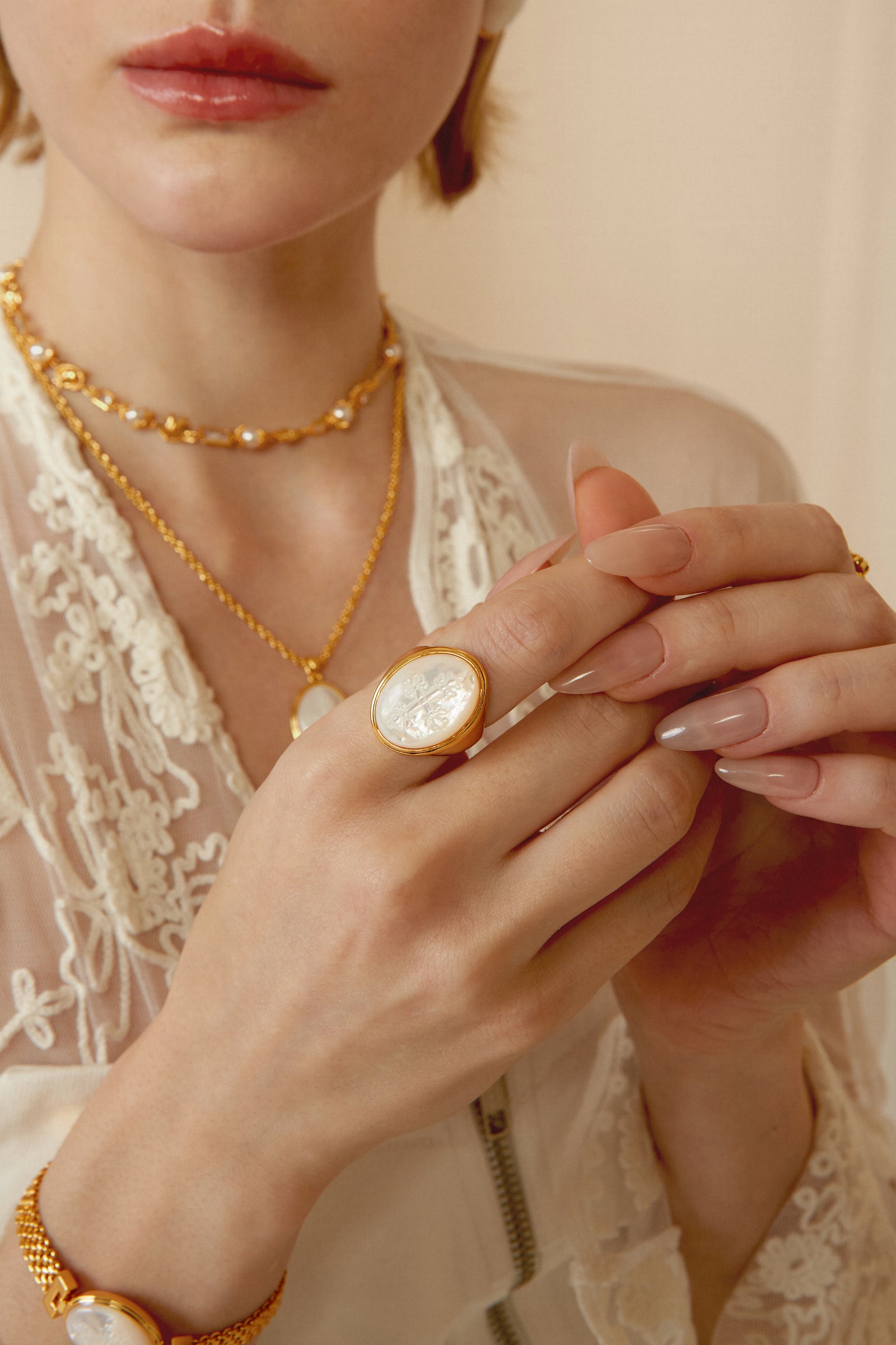 Carved Shell Cross Ring