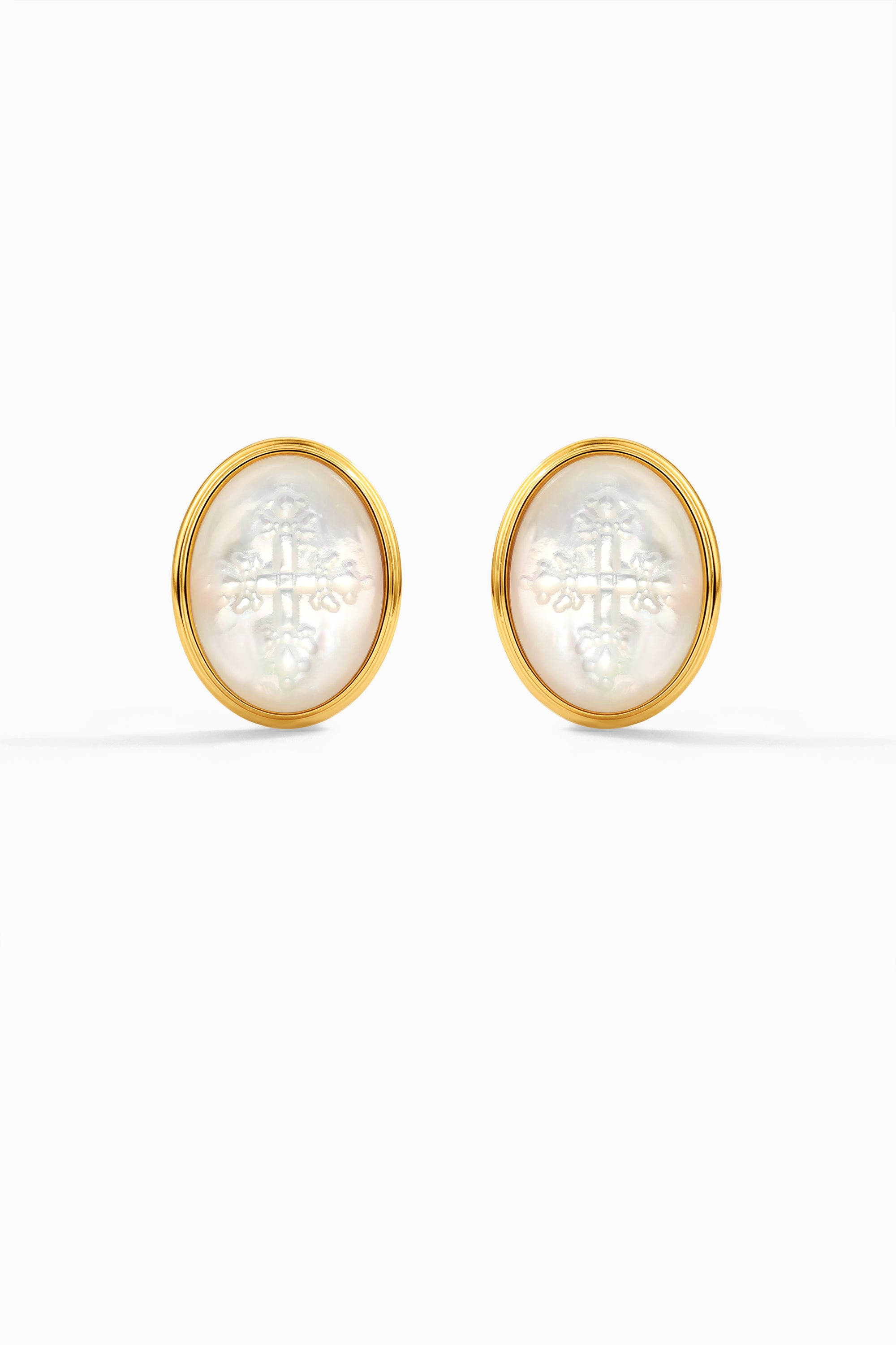 Carved Shell Cross Studs