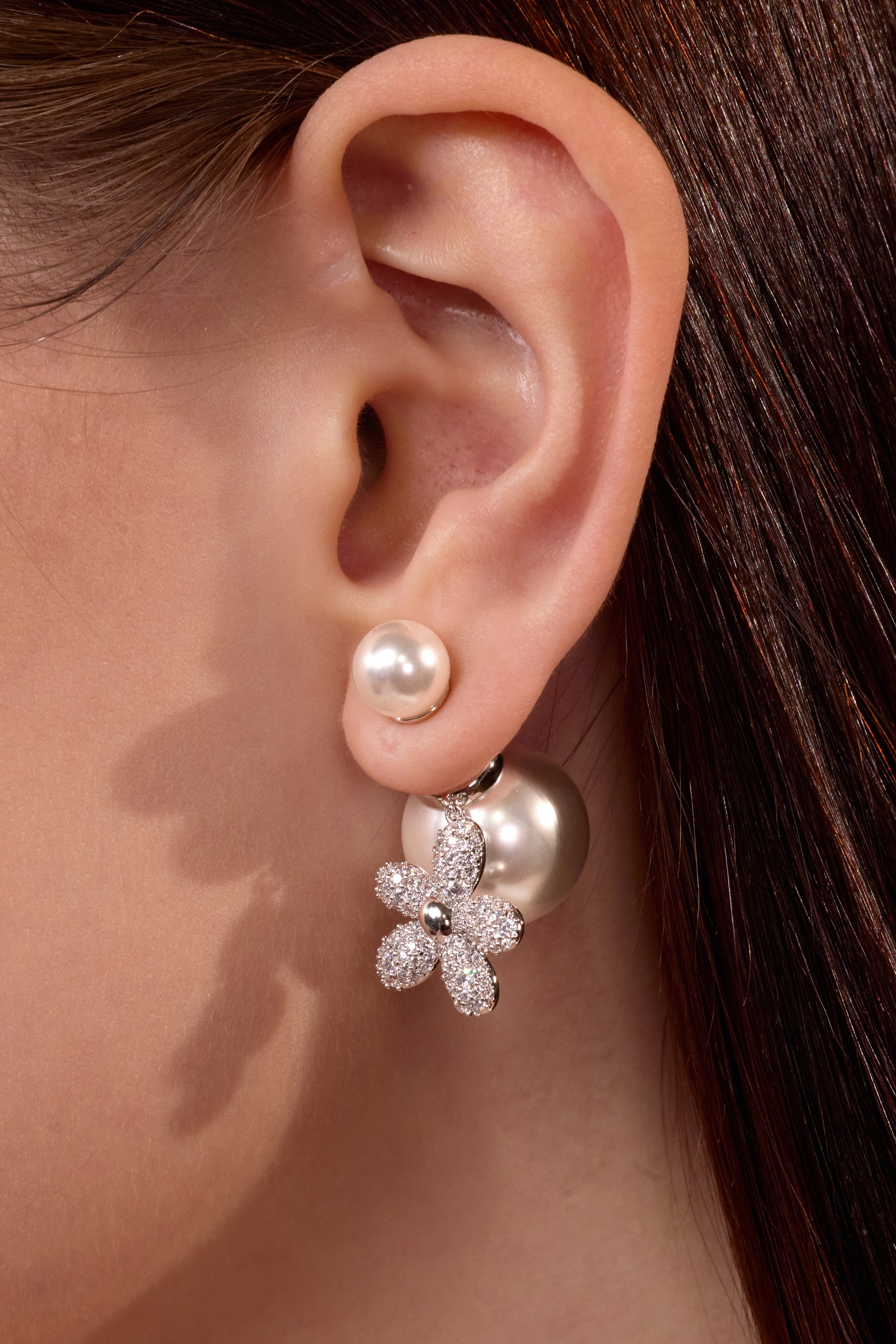 Shell Pearl Flower Convertible Earrings