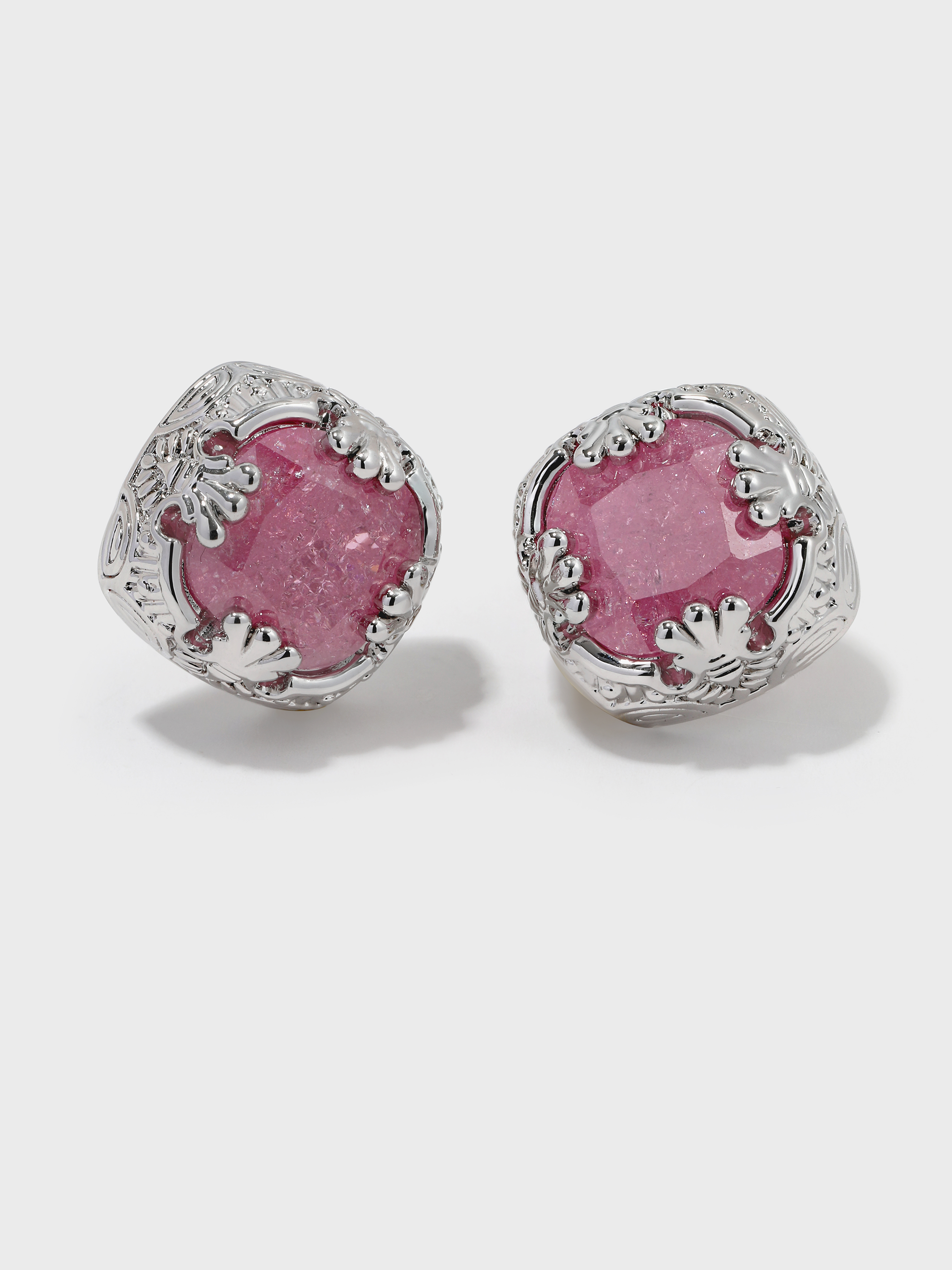 Square Pink Crack Stone Studs - booneealus