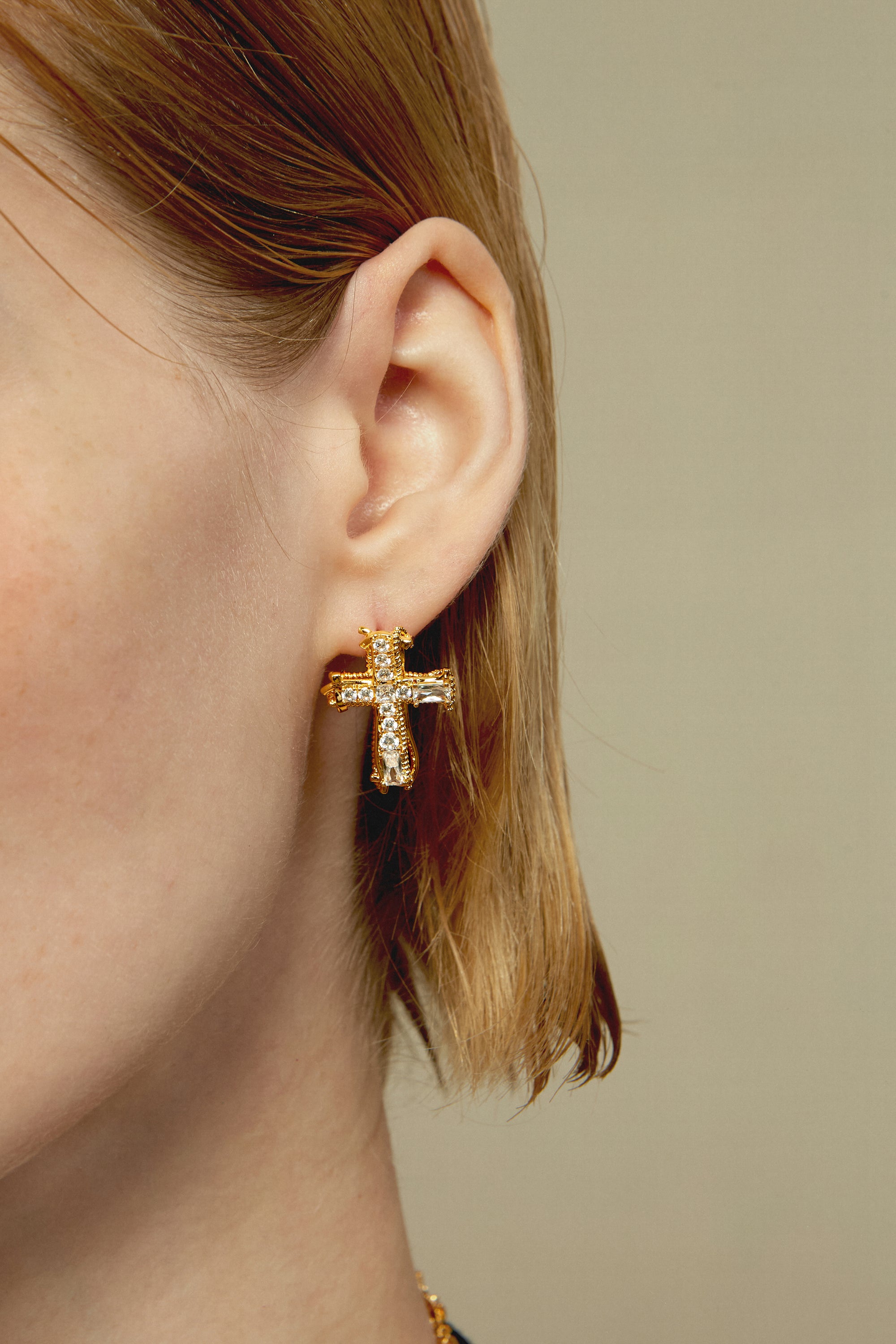 Vintage Zircon Cross Studs