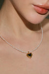 Onyx Heart Pearl Necklace