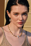Gold/Pearl Cross Cipher Necklace - booneealus