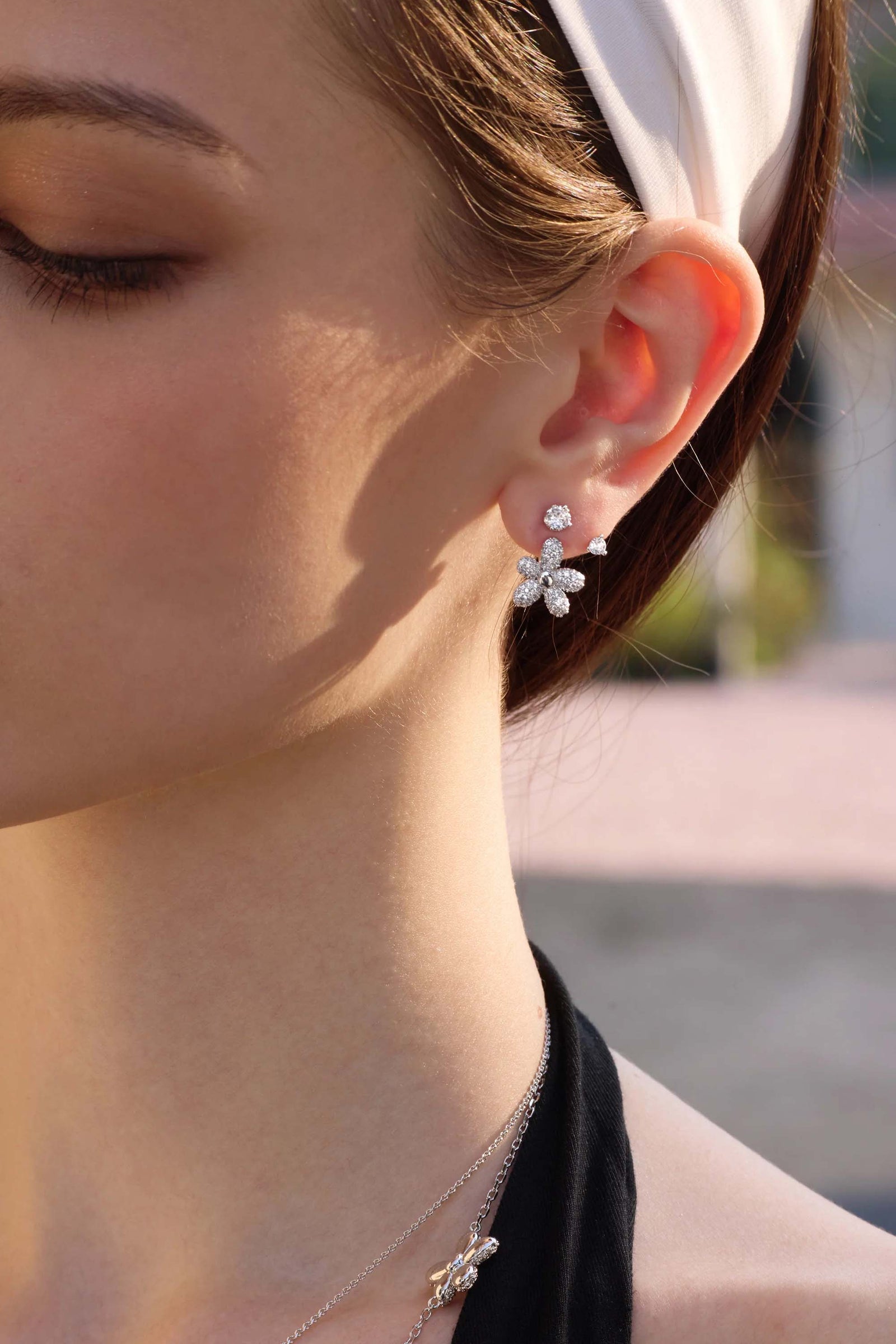 Zircon Dewdrop Flower Dual-wear Earrings