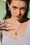 Gold/Paraiba Cross Jewelry Set – Gold 3-Piece Collection (Small Necklace) - booneealus