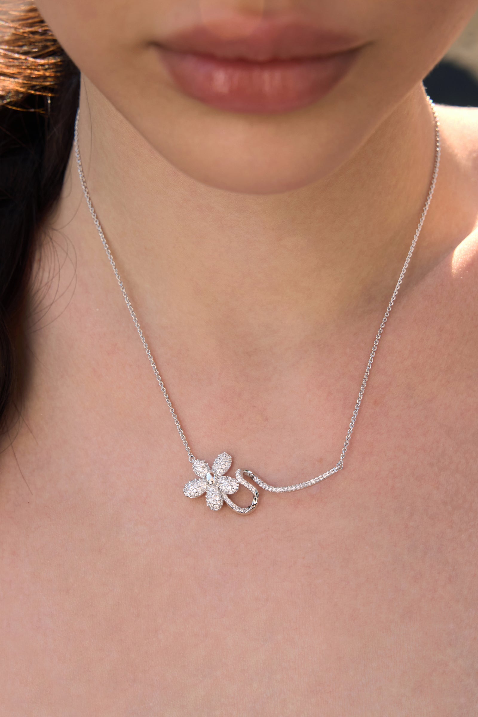 Luminous Zircon Floating Flower Necklace