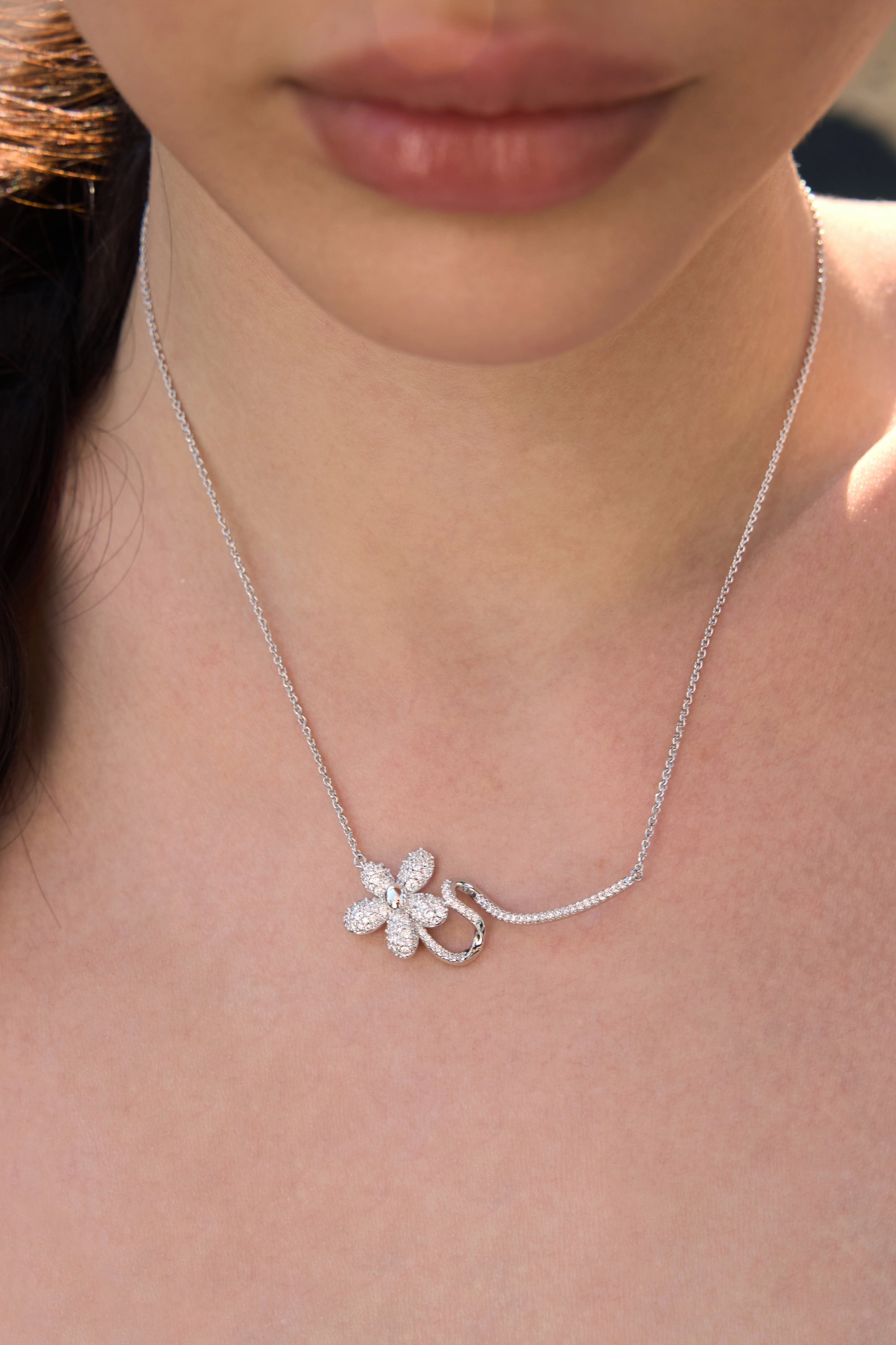 Luminous Zircon Floating Flower Necklace