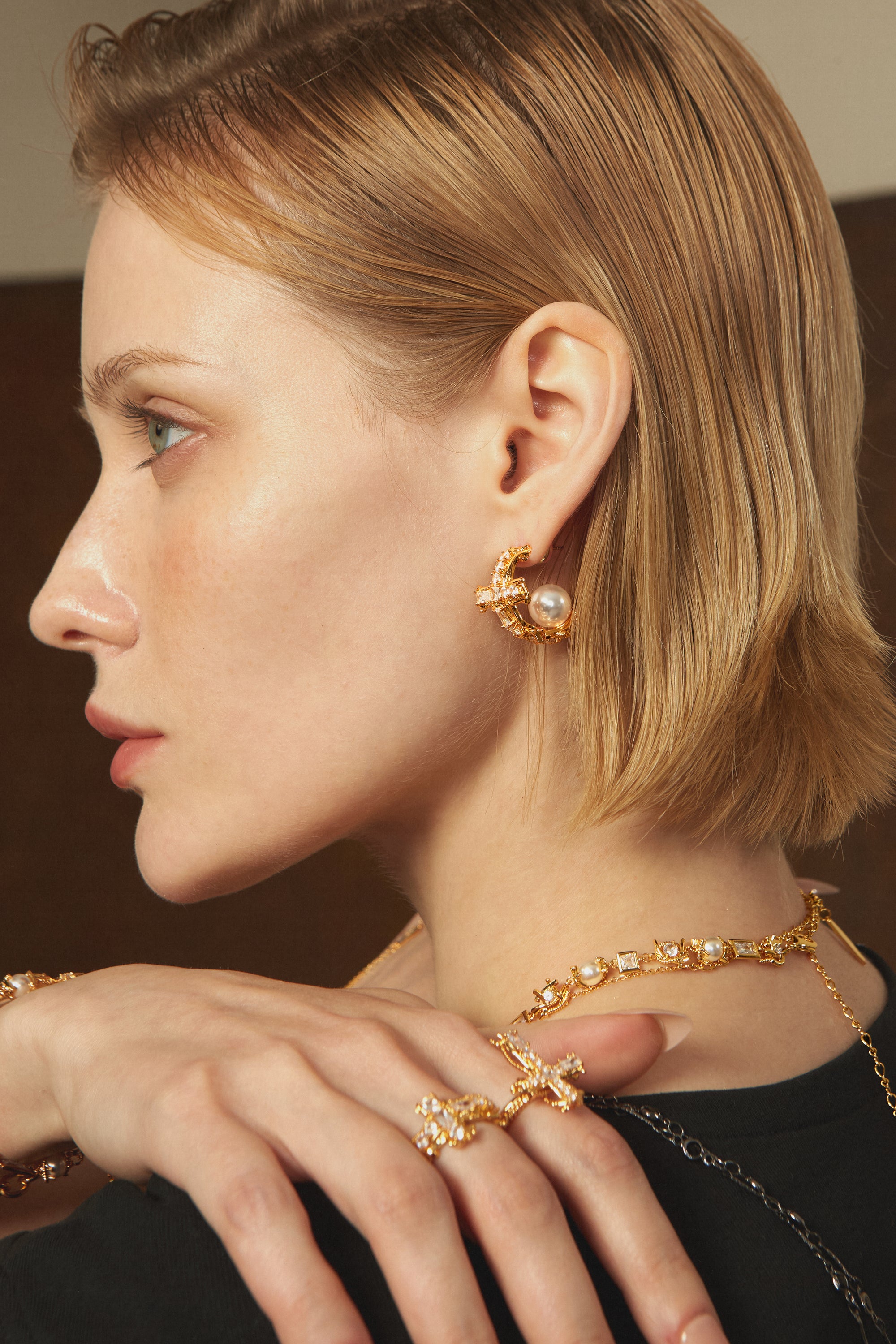 Pearl Pavé Cross Earrings