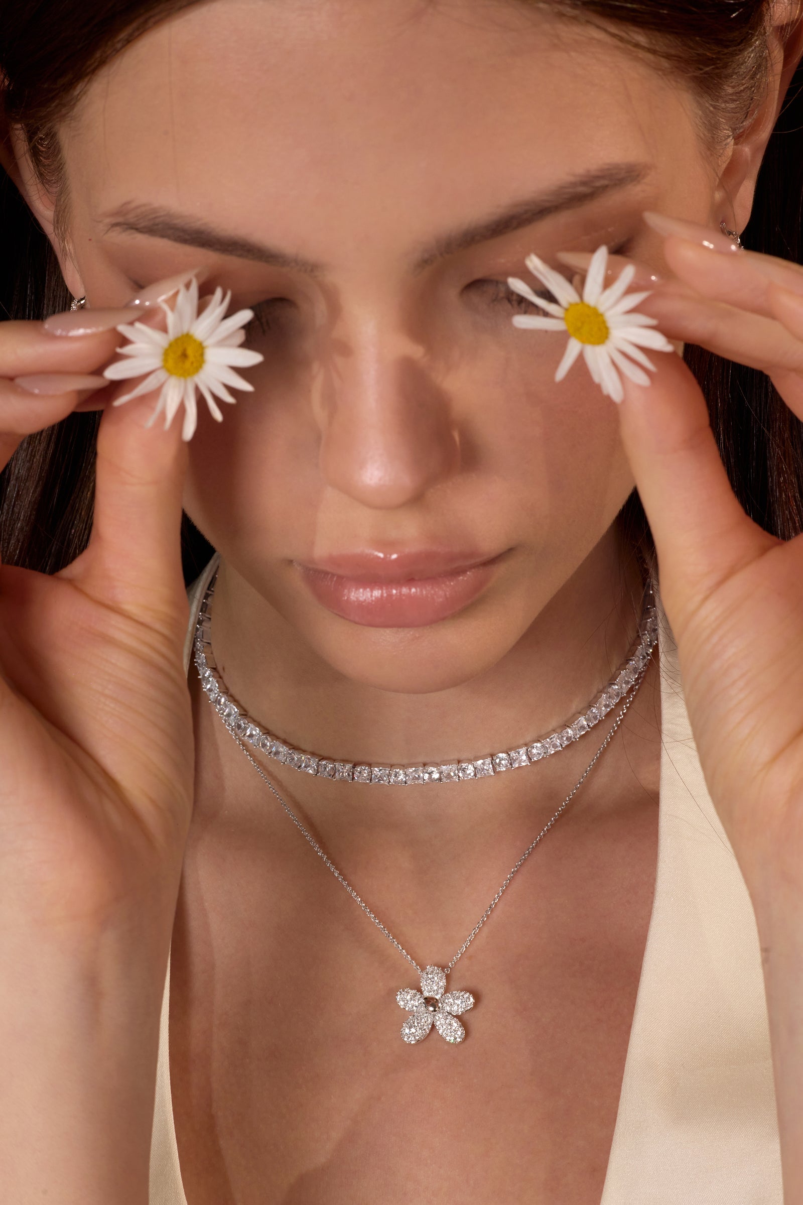Paved Zircon Floral Necklace