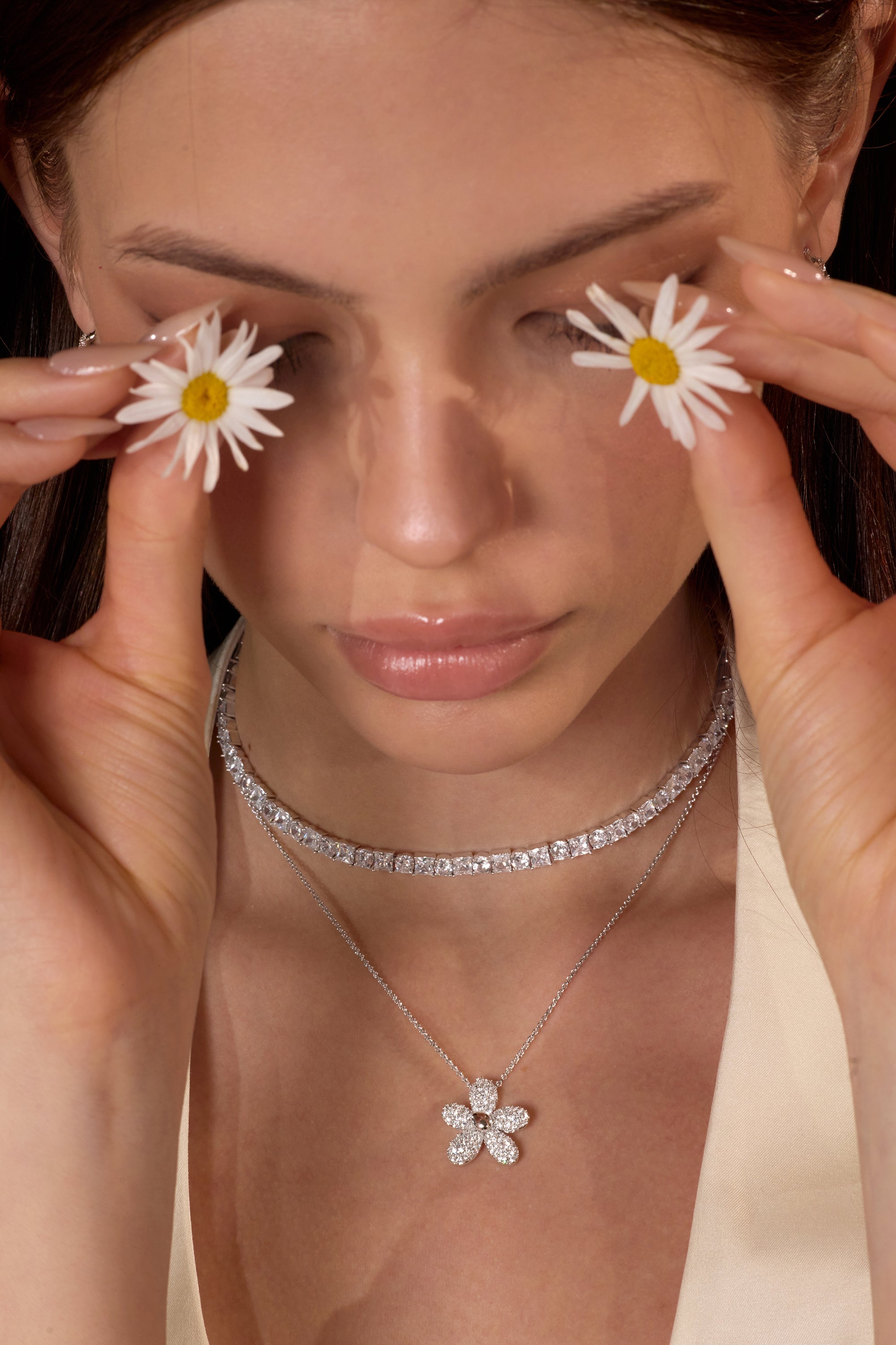 Paved Zircon Floral Necklace