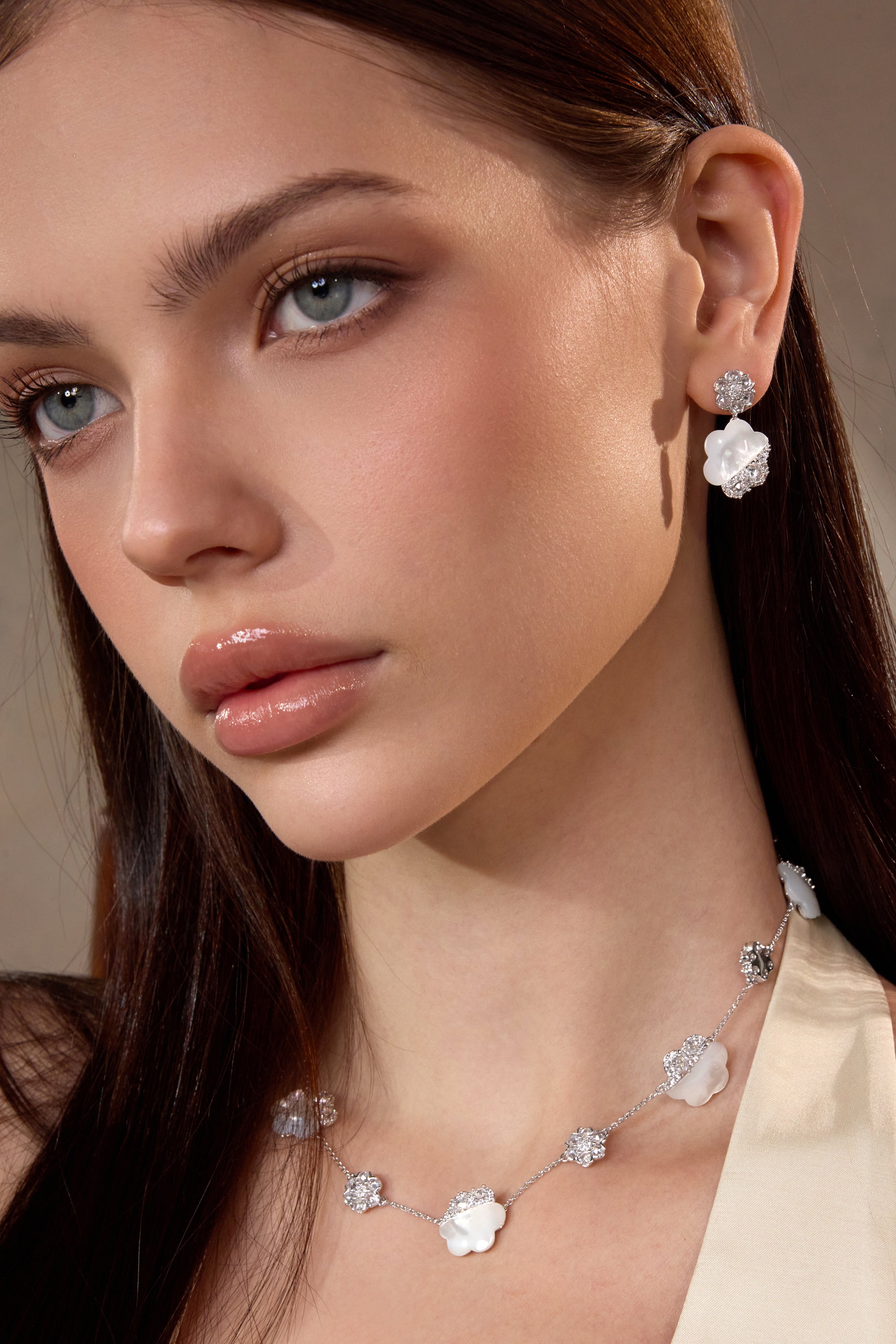 Shell Zircon Double Flower Earrings