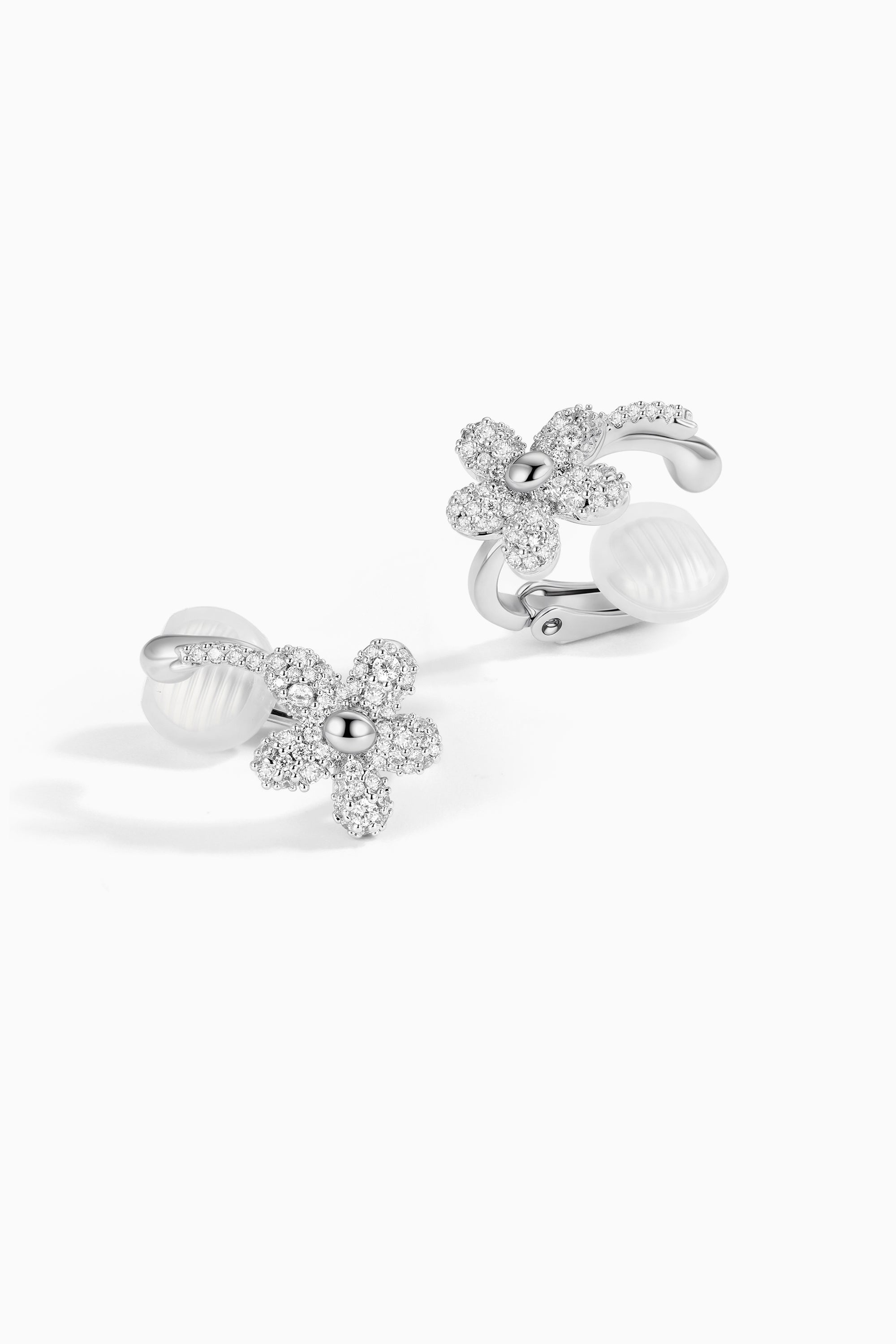 Zircon Floral Shadow Clip Earrings