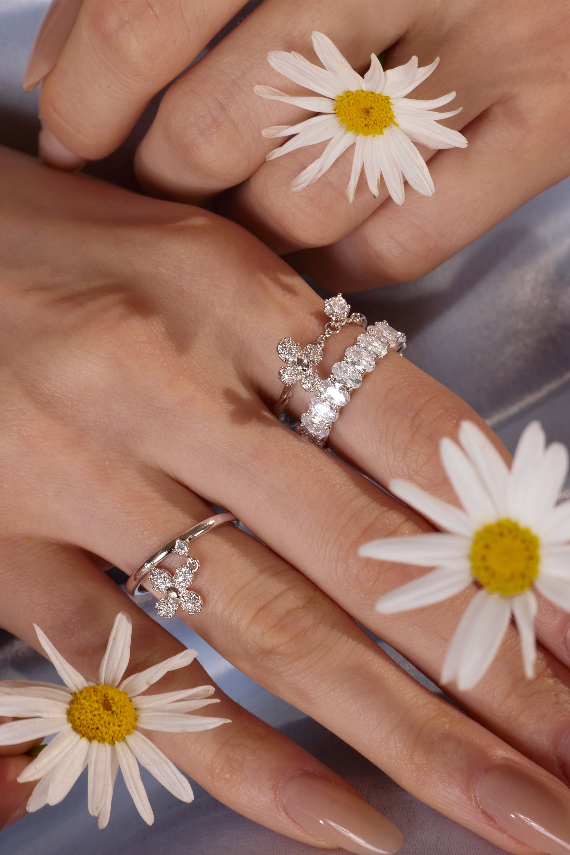 Flower Zircon Pendant Row Combo Ring