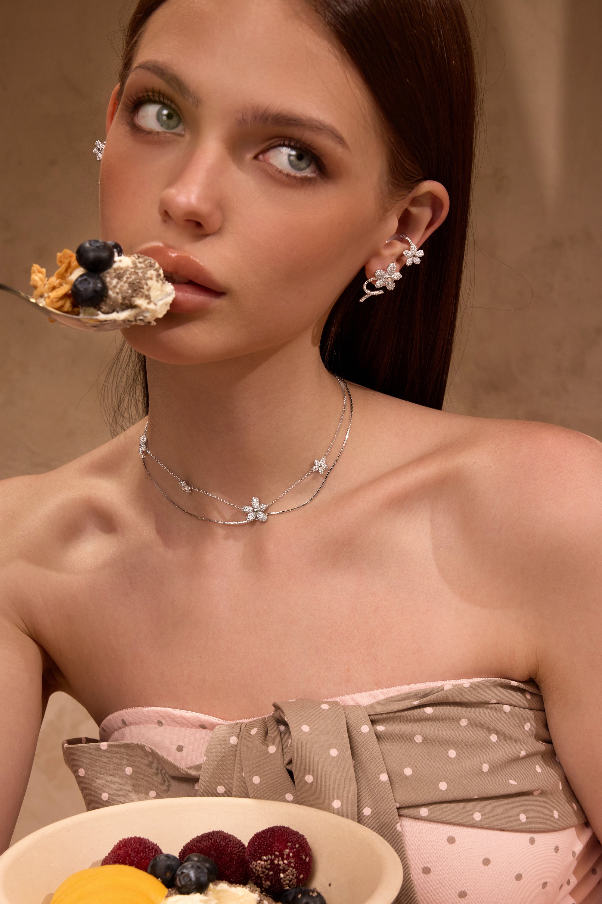 Zircon Floral Shadow Clip Earrings