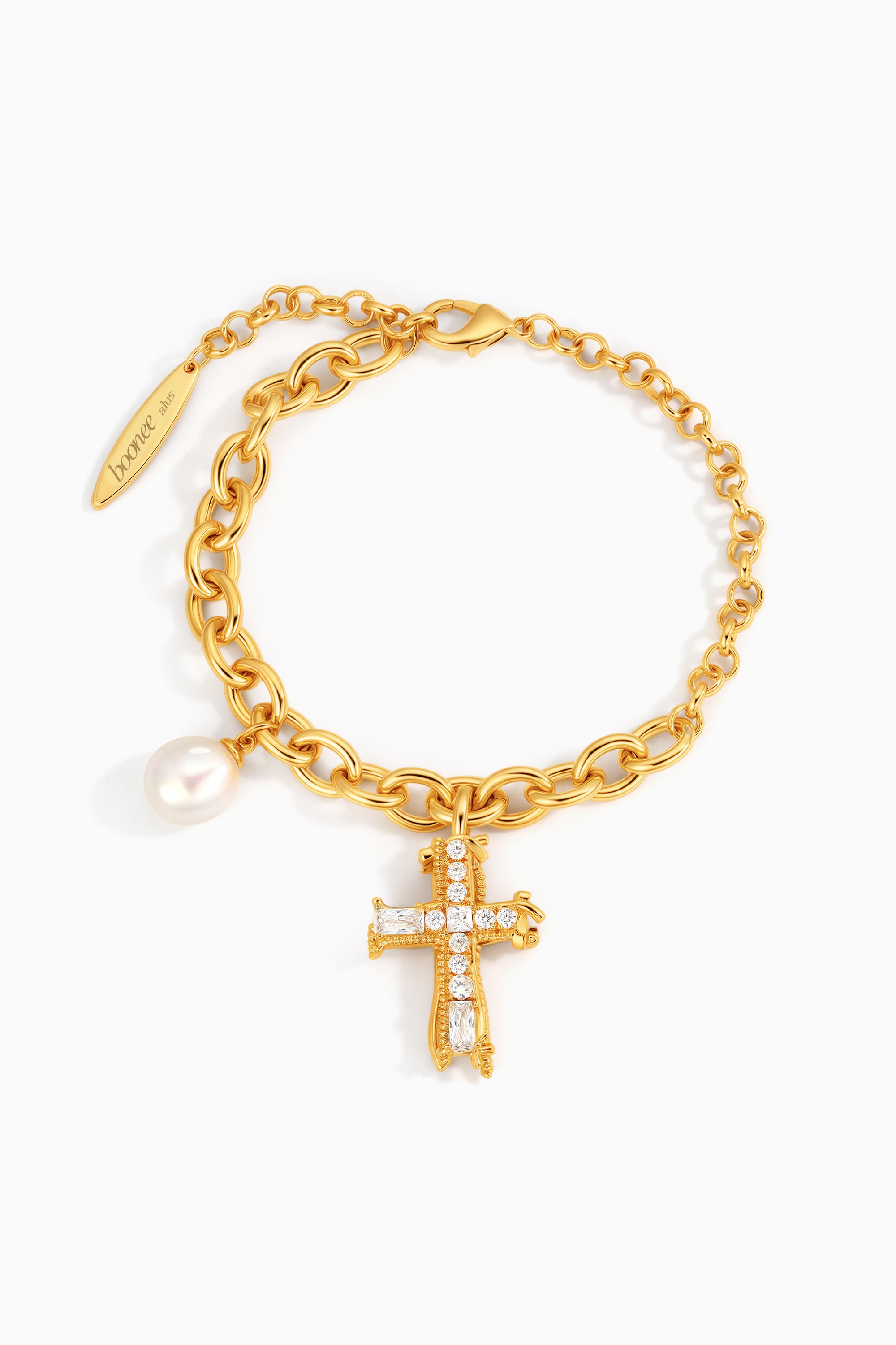 Chunky Pearl Cross Bracelet