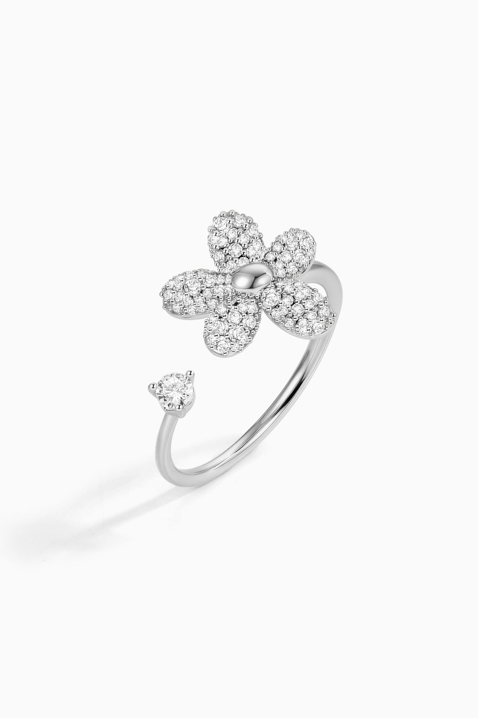 Zircon Dewdrop Flower Open Ring