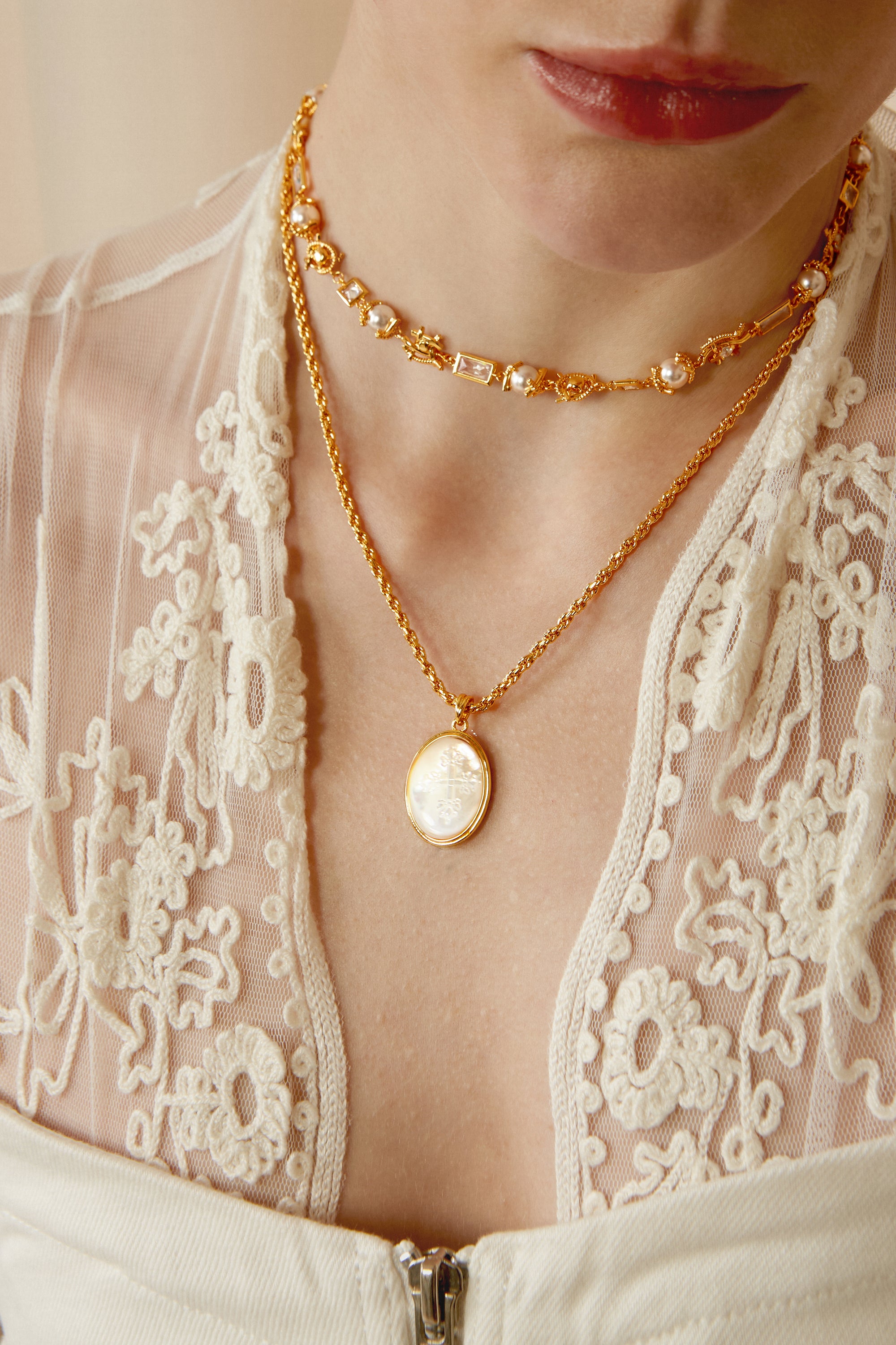 Carved Shell Cross Pendant