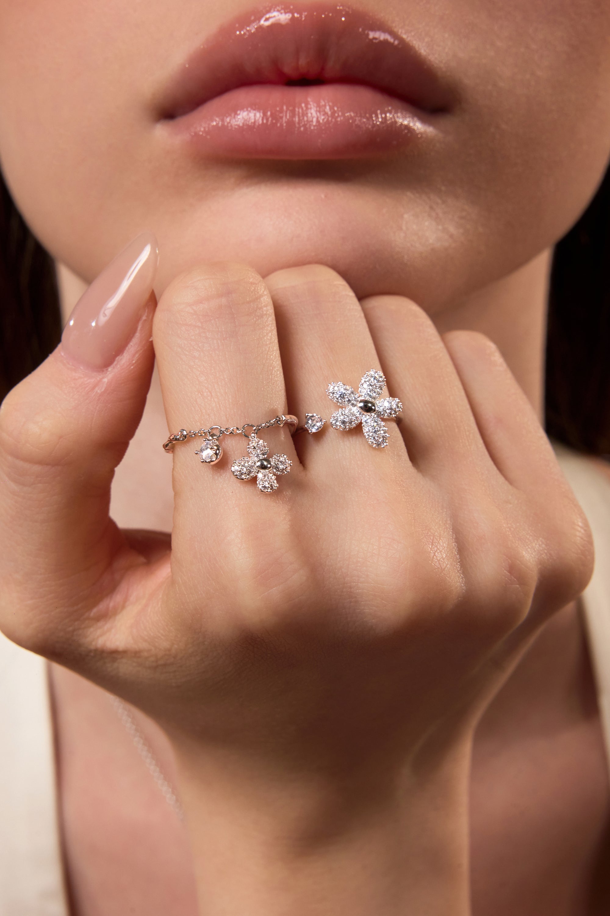 Zircon Dewdrop Flower Open Ring