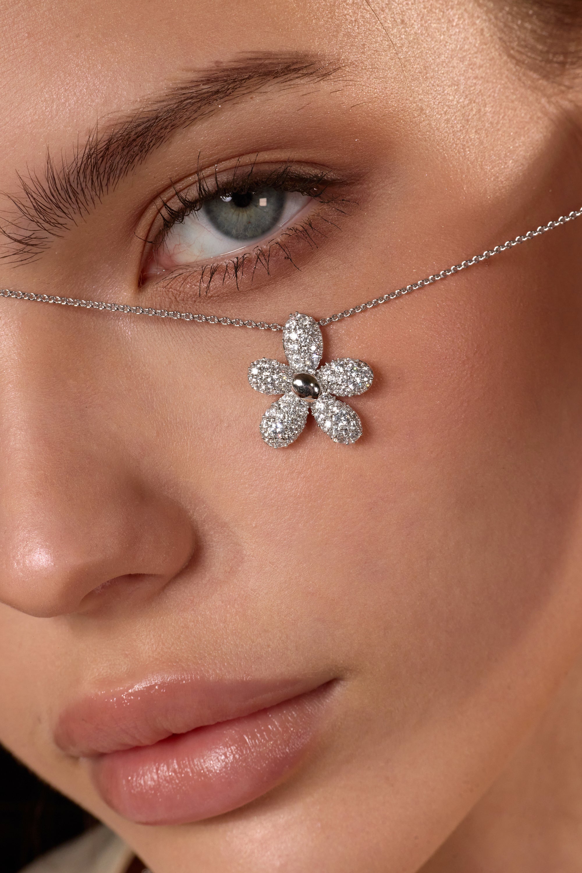 Paved Zircon Floral Necklace