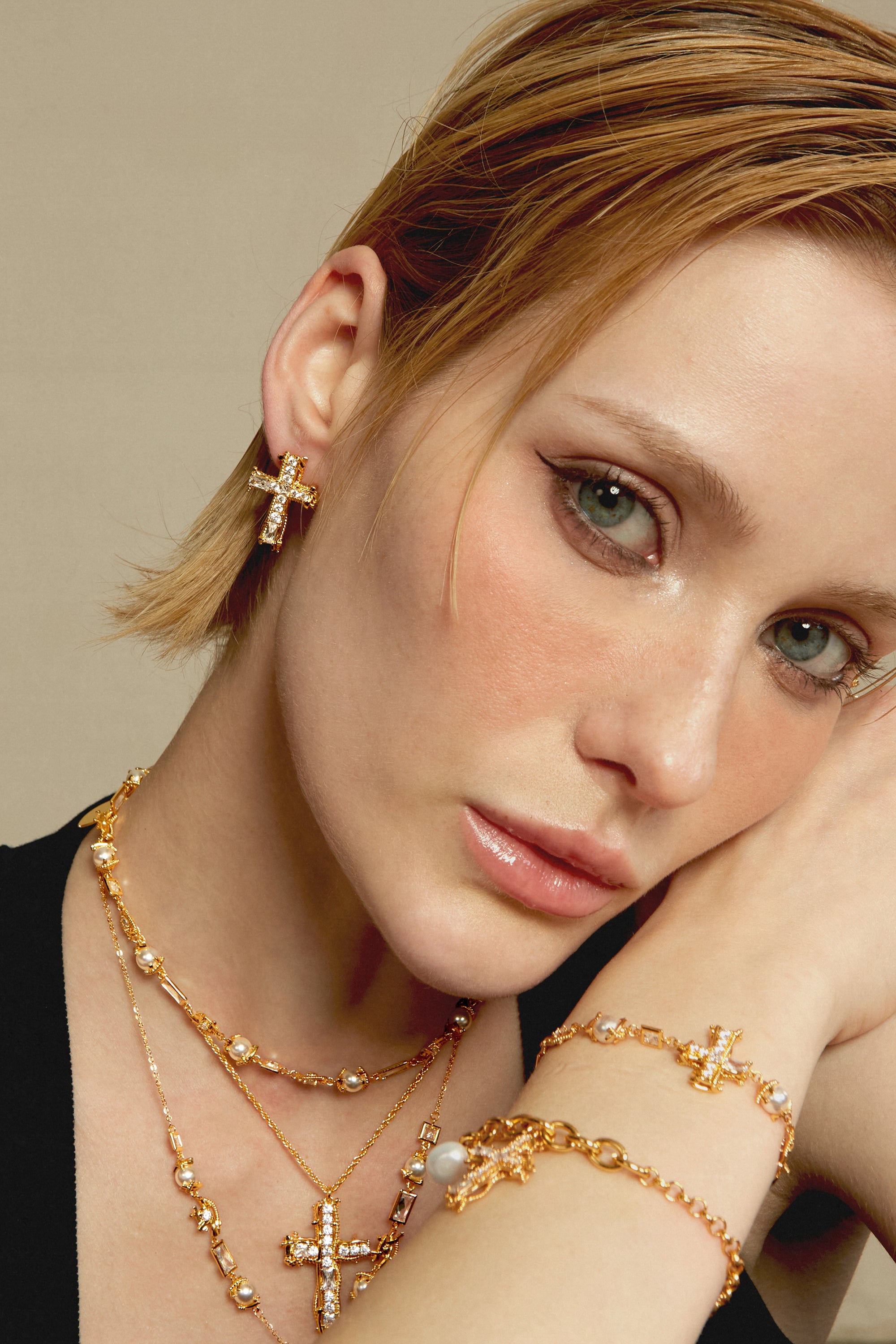 Vintage Zircon Cross Studs