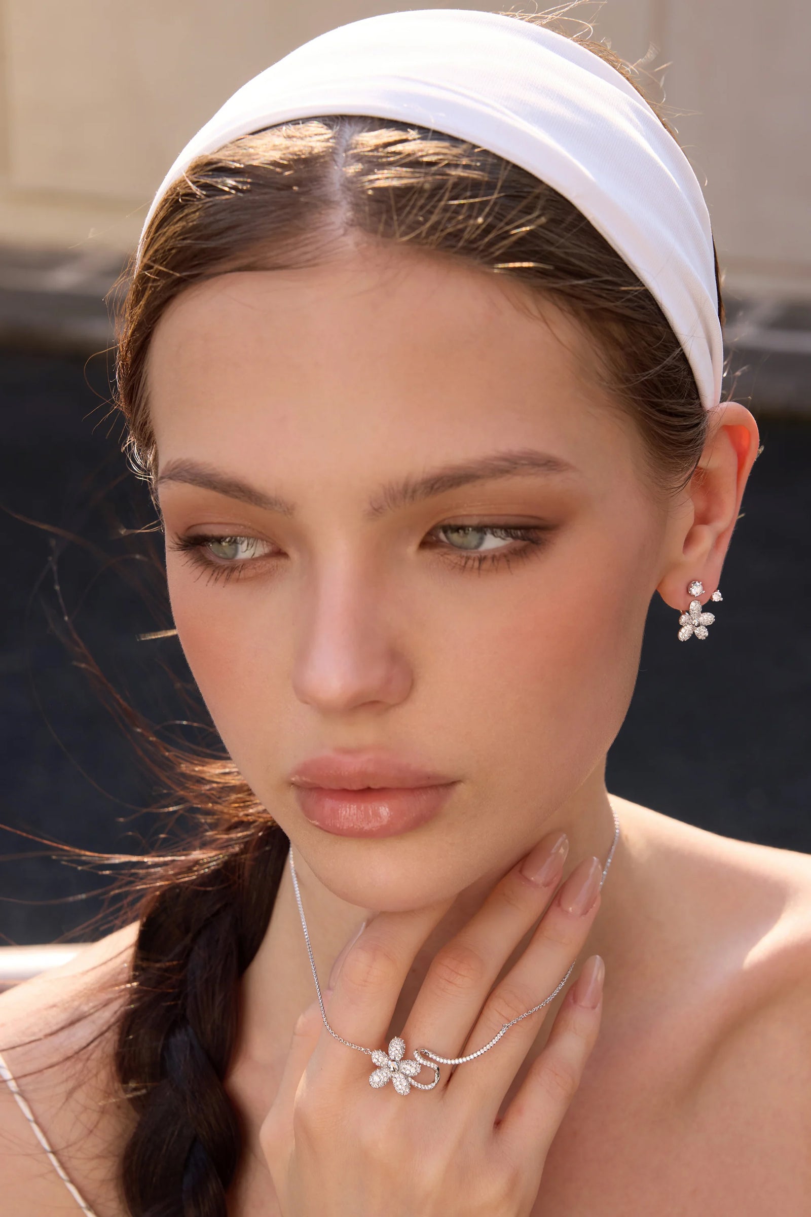 Zircon Dewdrop Flower Dual-wear Earrings