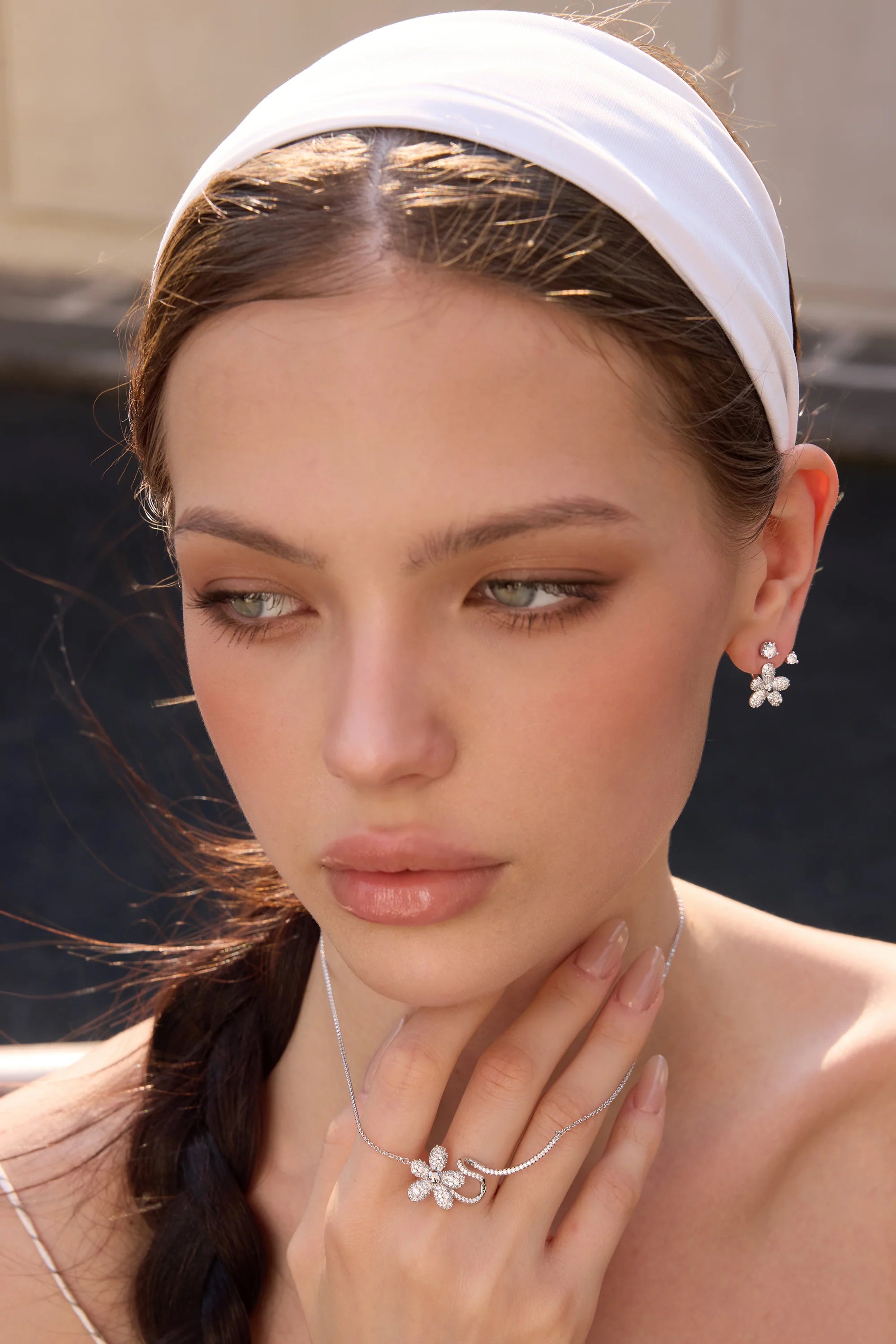 Zircon Dewdrop Flower Dual-wear Earrings
