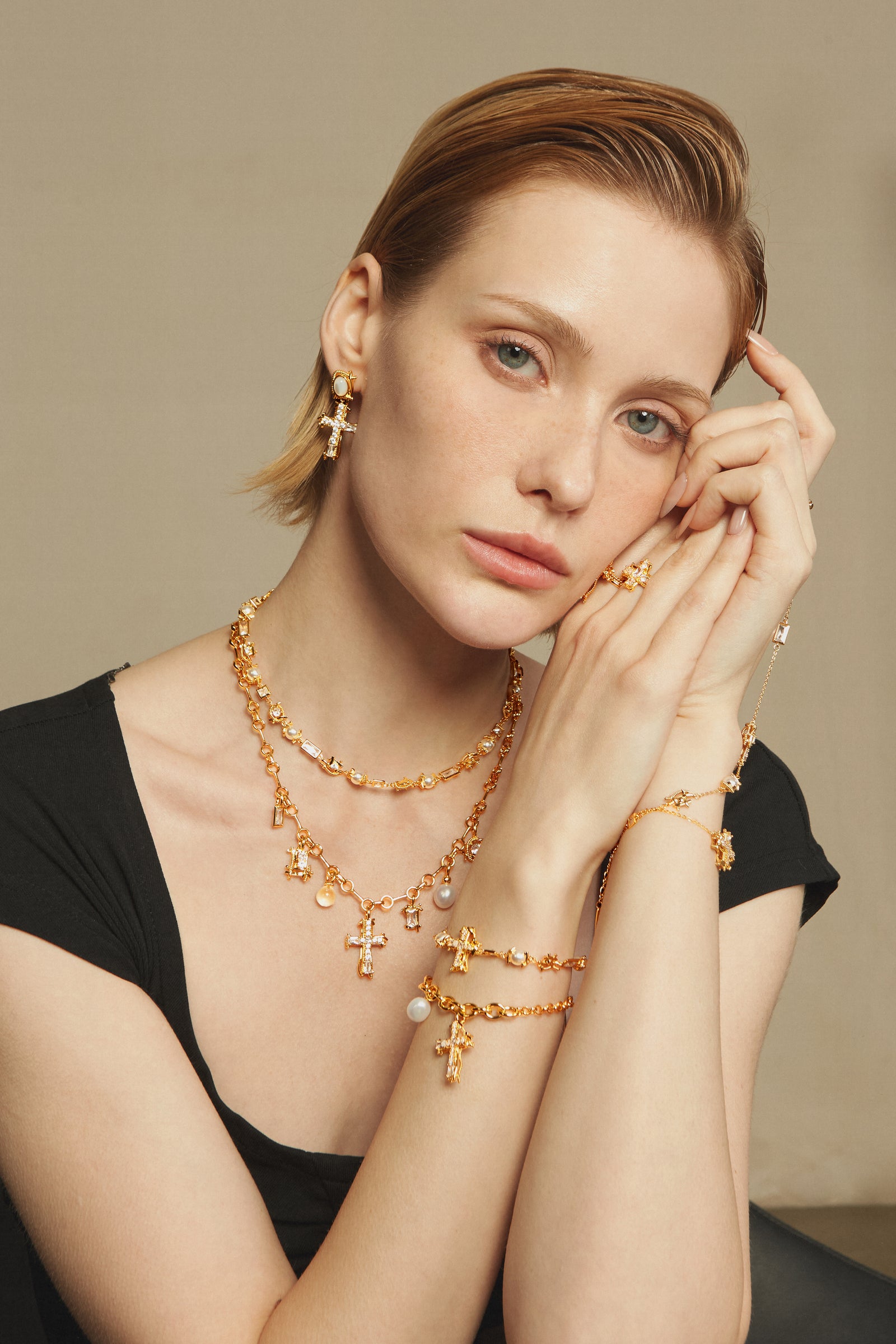 Vintage Shell Cross Drop Earrings