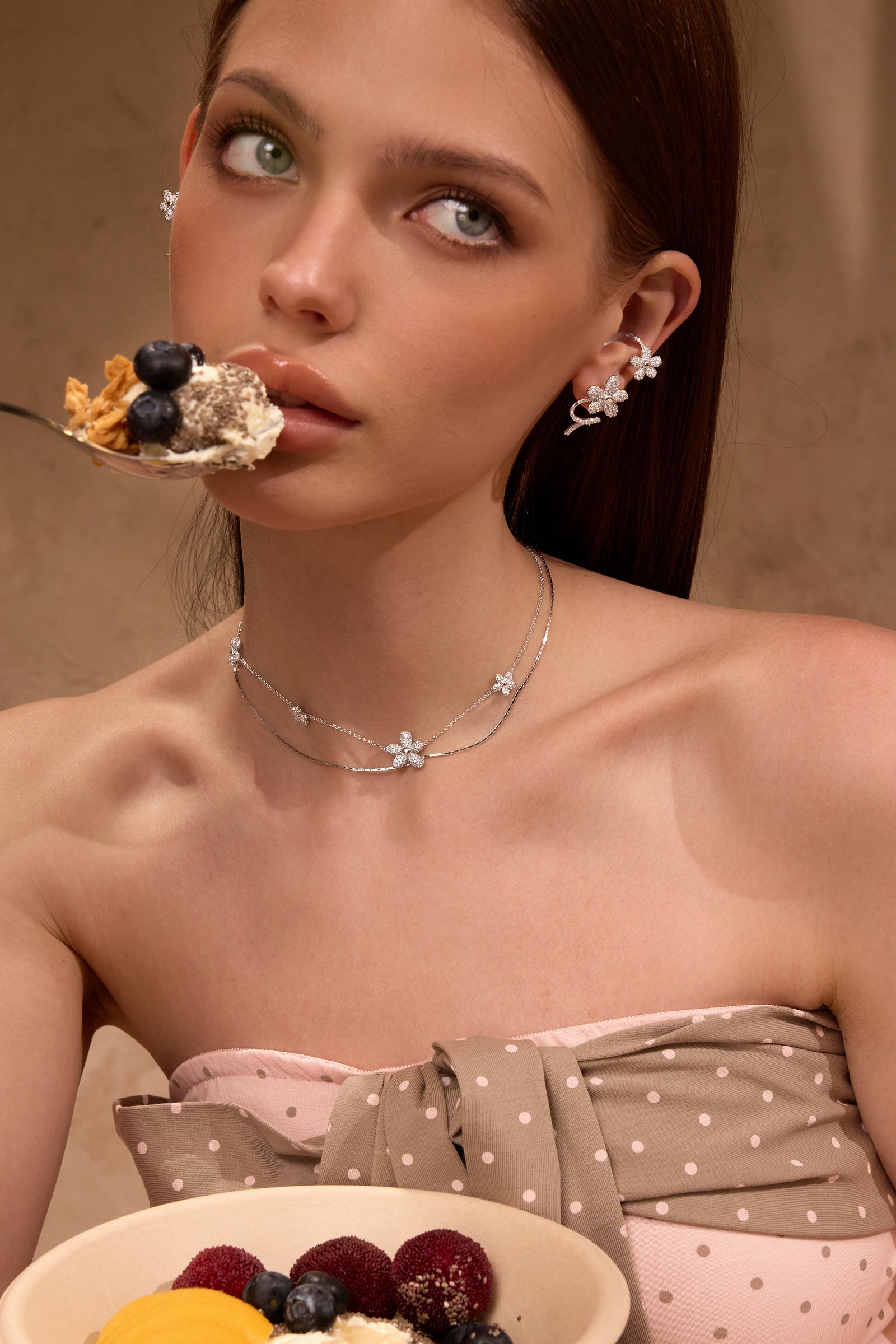 Paved Zircon Curved Branch Flower Earrings