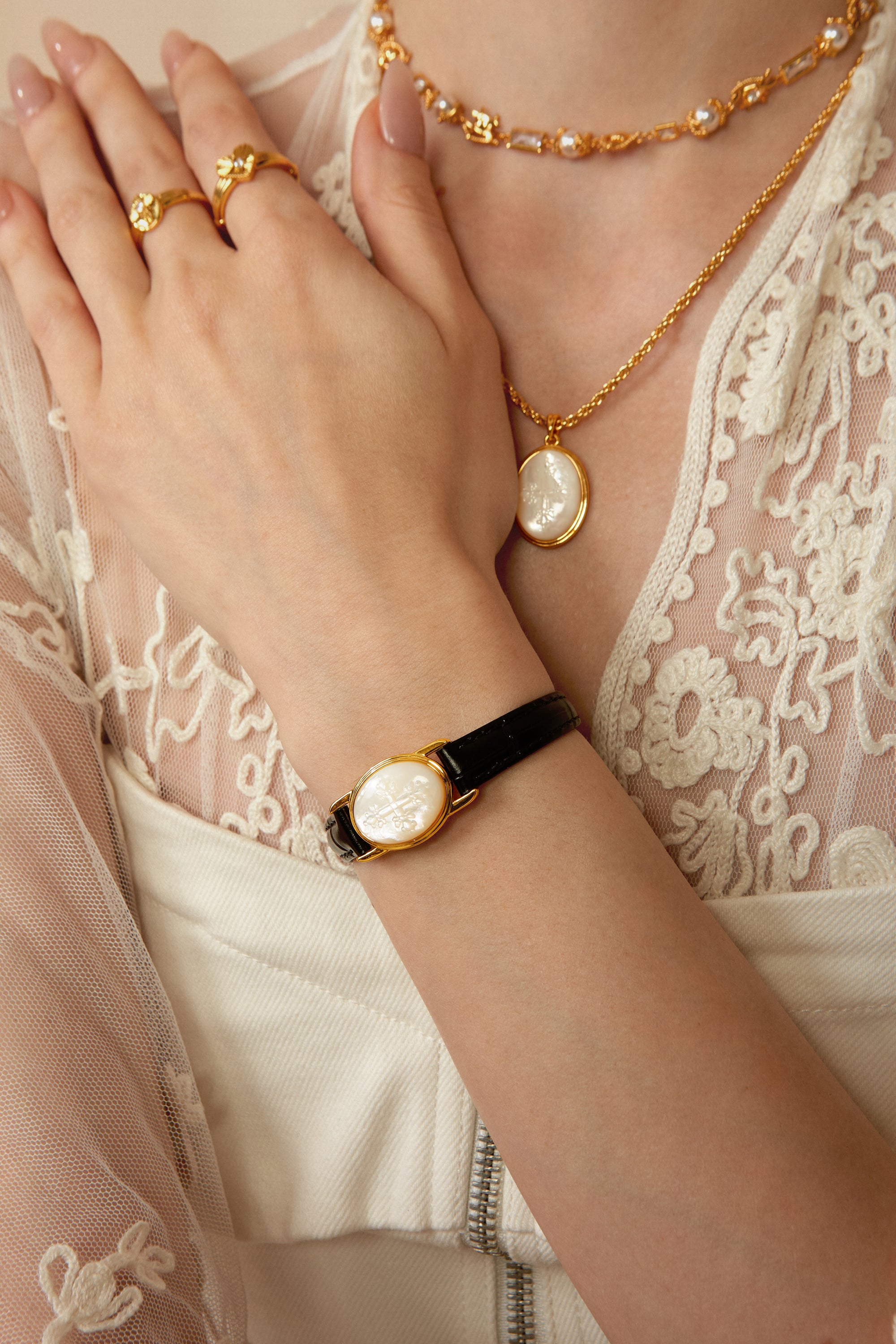 Carved Shell Leather Bracelet