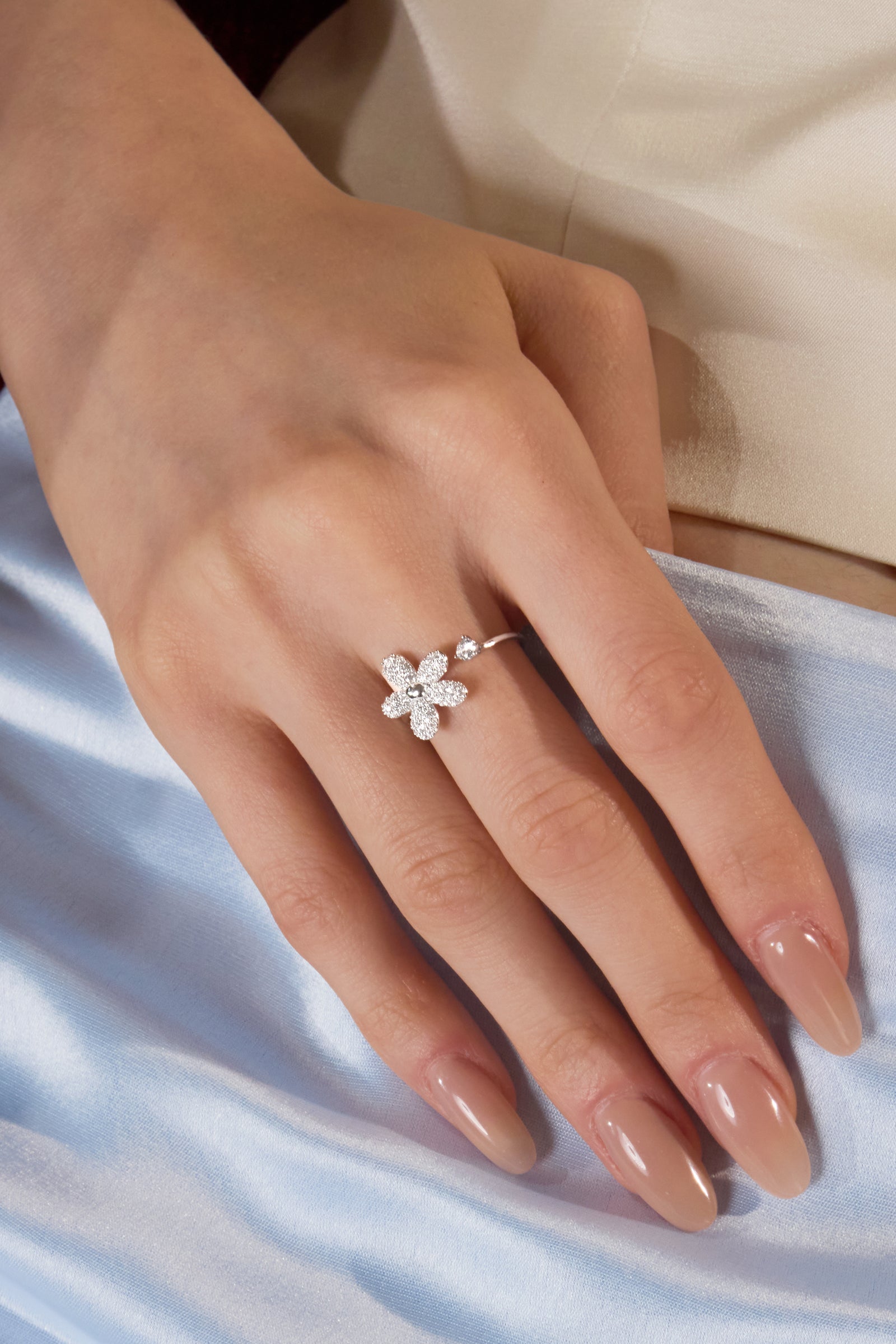 Zircon Dewdrop Flower Open Ring