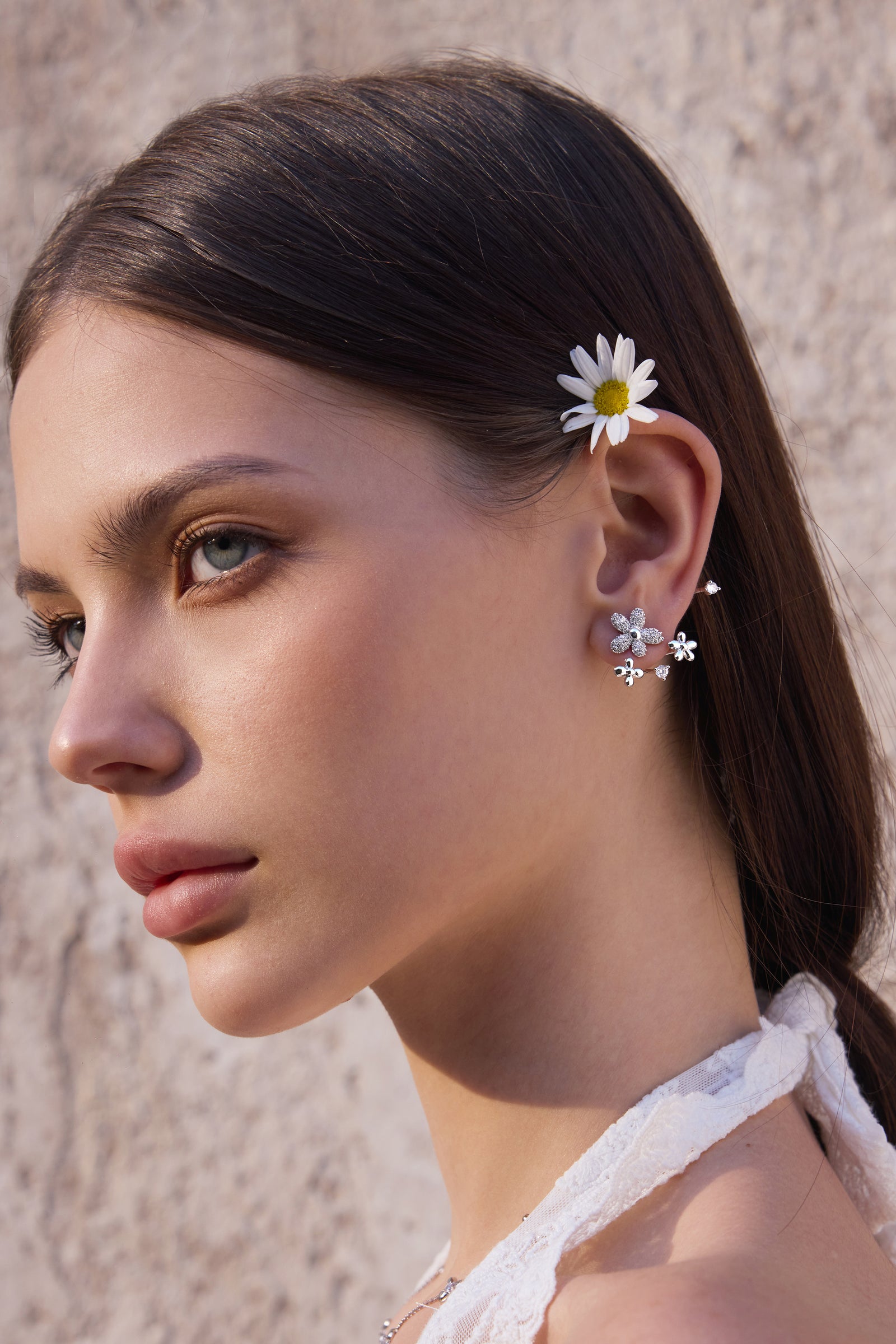 Zircon Floral Branch Two-Wear Earrings