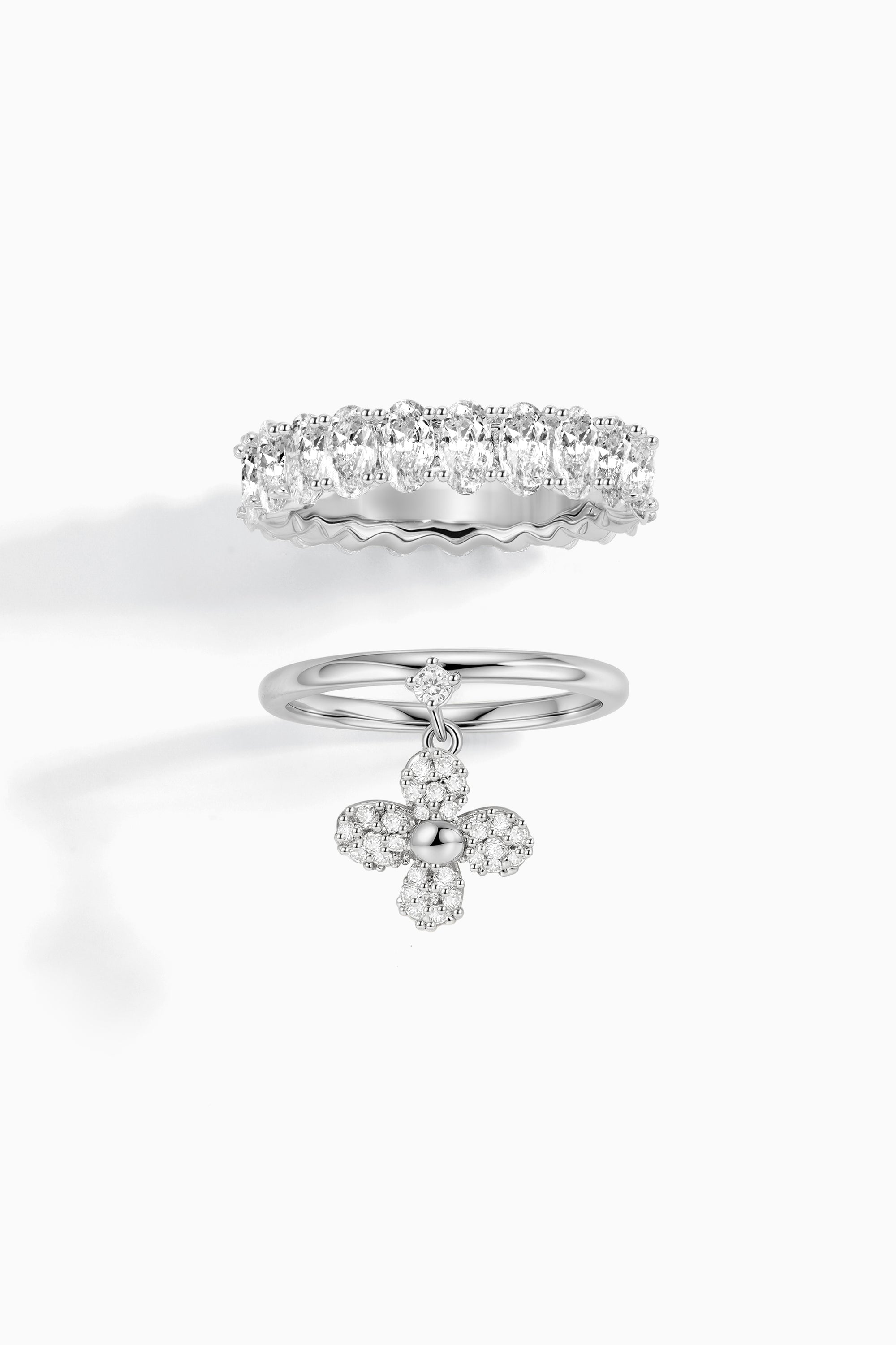 Flower Zircon Pendant Row Combo Ring