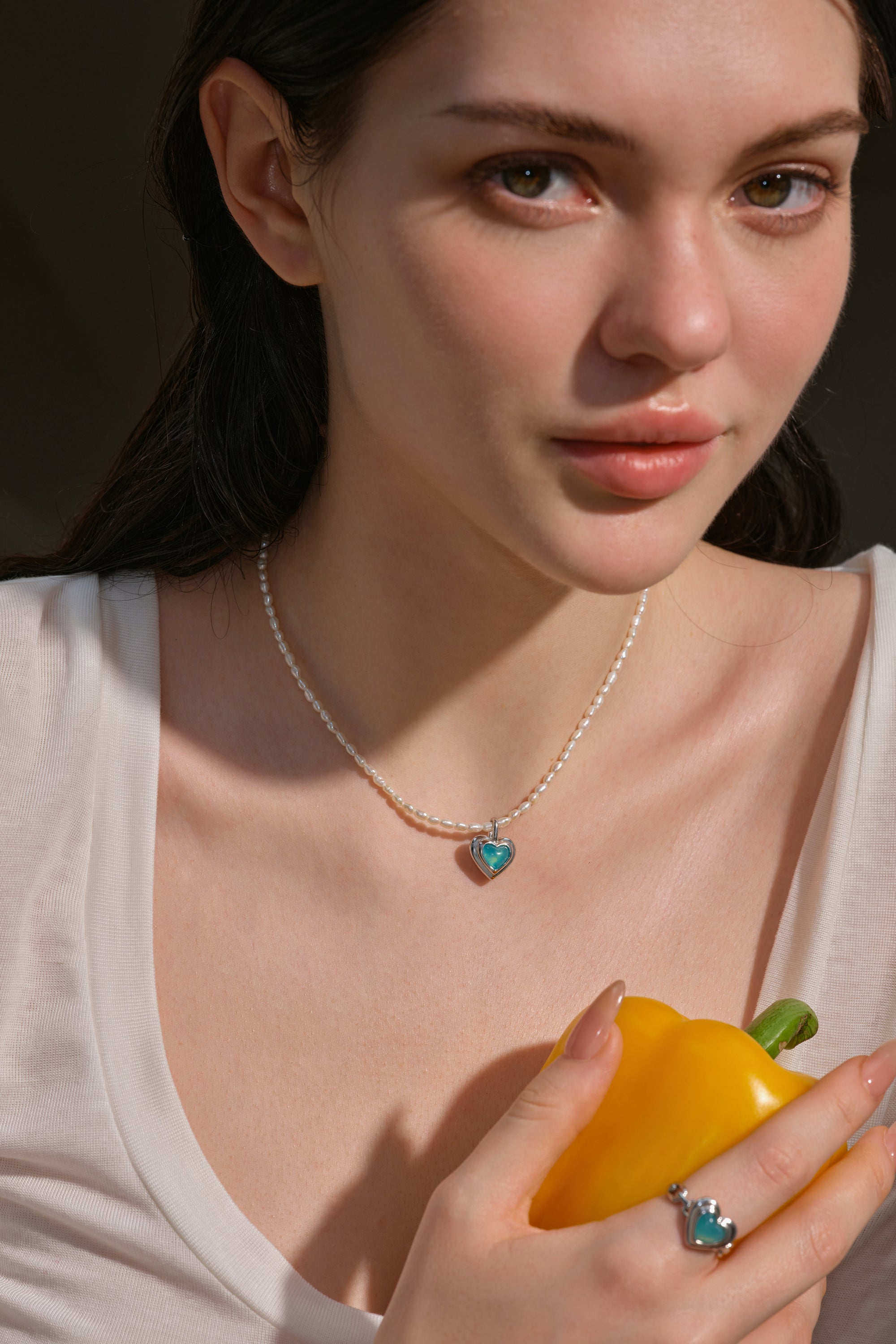 Amazonite Heart Pearl Necklace