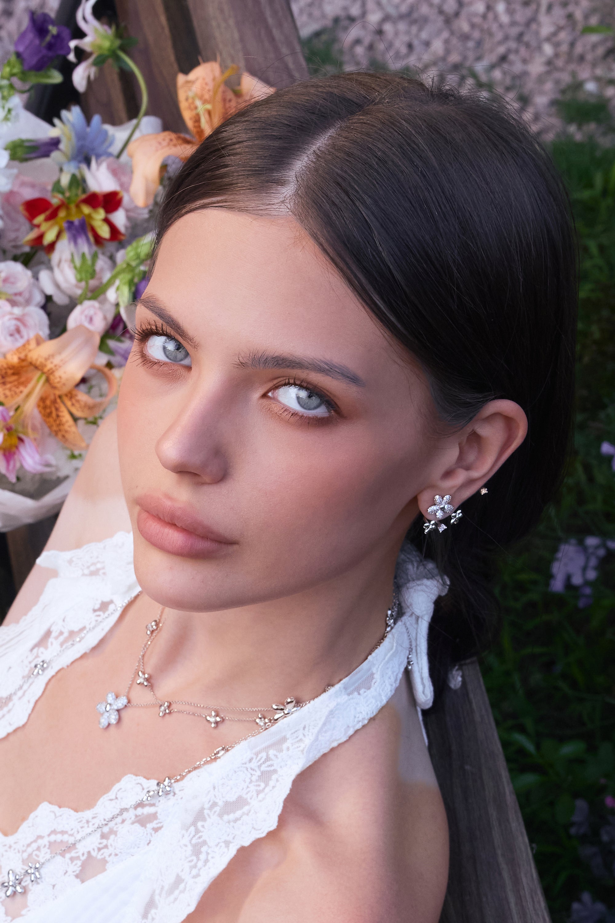 Zircon Floral Branch Two-Wear Earrings