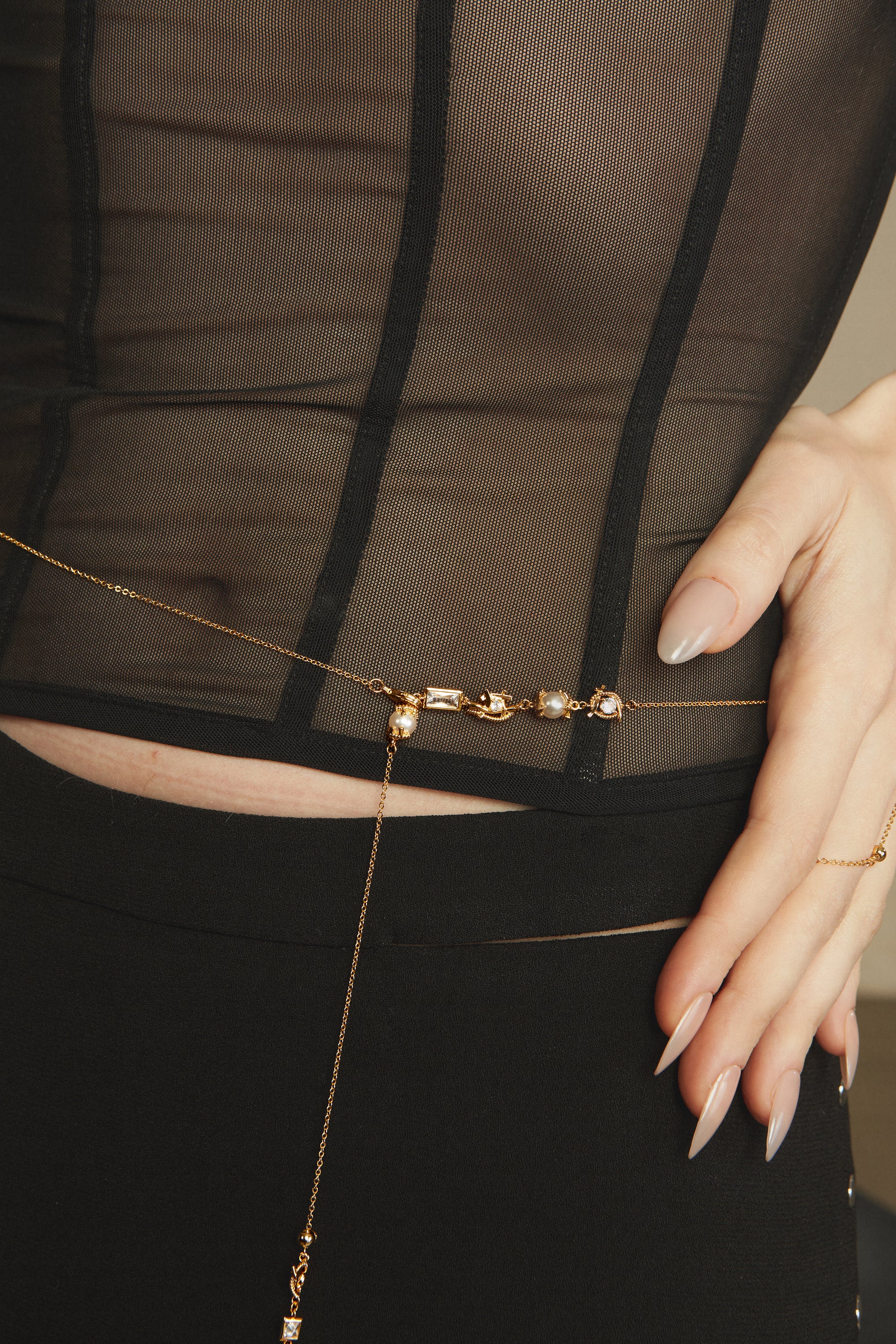 Pearl Cross Belly Chain