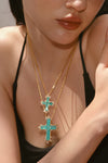 Gold/Paraiba Cross Jewelry Set – Gold 3-Piece Collection (Small Necklace) - booneealus