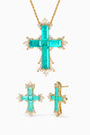 Paraiba Cross Jewelry Set – Gold Large Necklace & Earrings