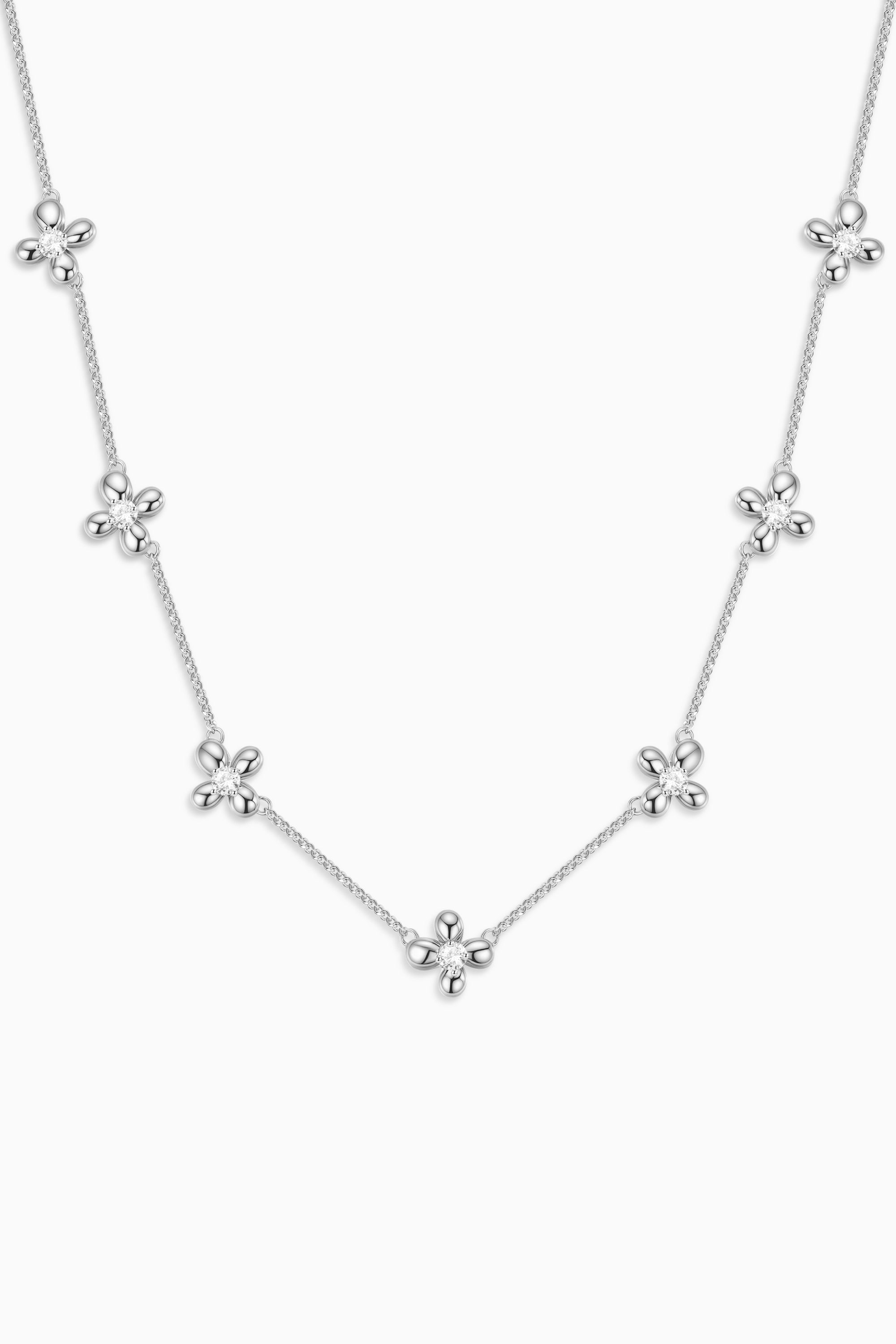 Polished Metal Multi-Flower Necklace