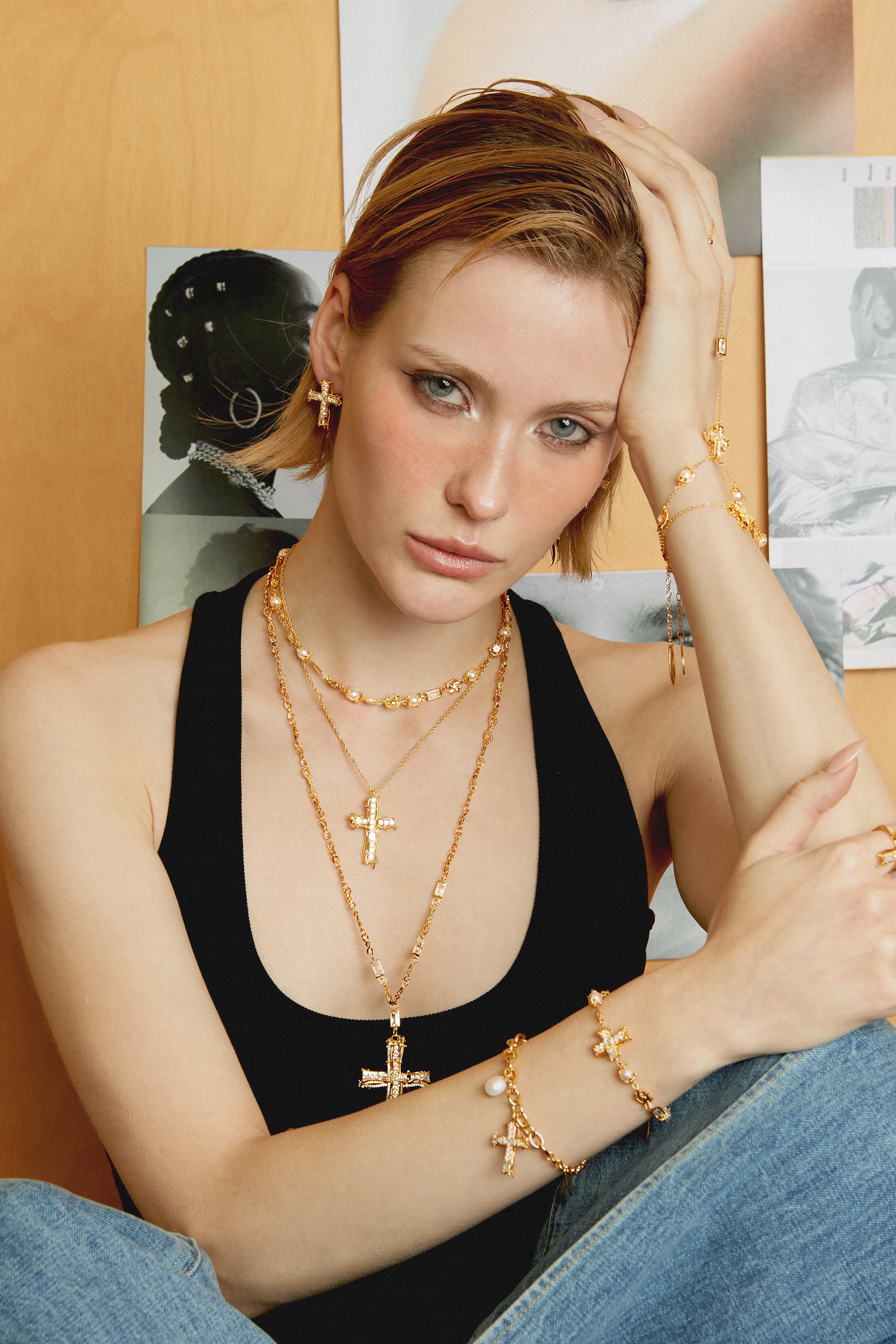 Vintage Zircon Cross Studs