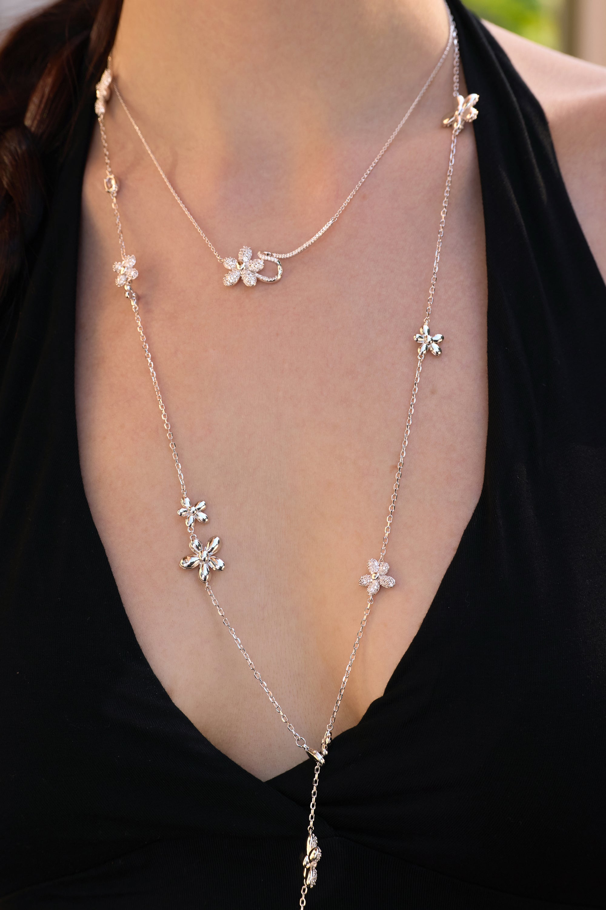 Luminous Zircon Floating Flower Necklace