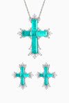 Paraiba Cross Jewelry Set – Silver Large Necklace & Earrings